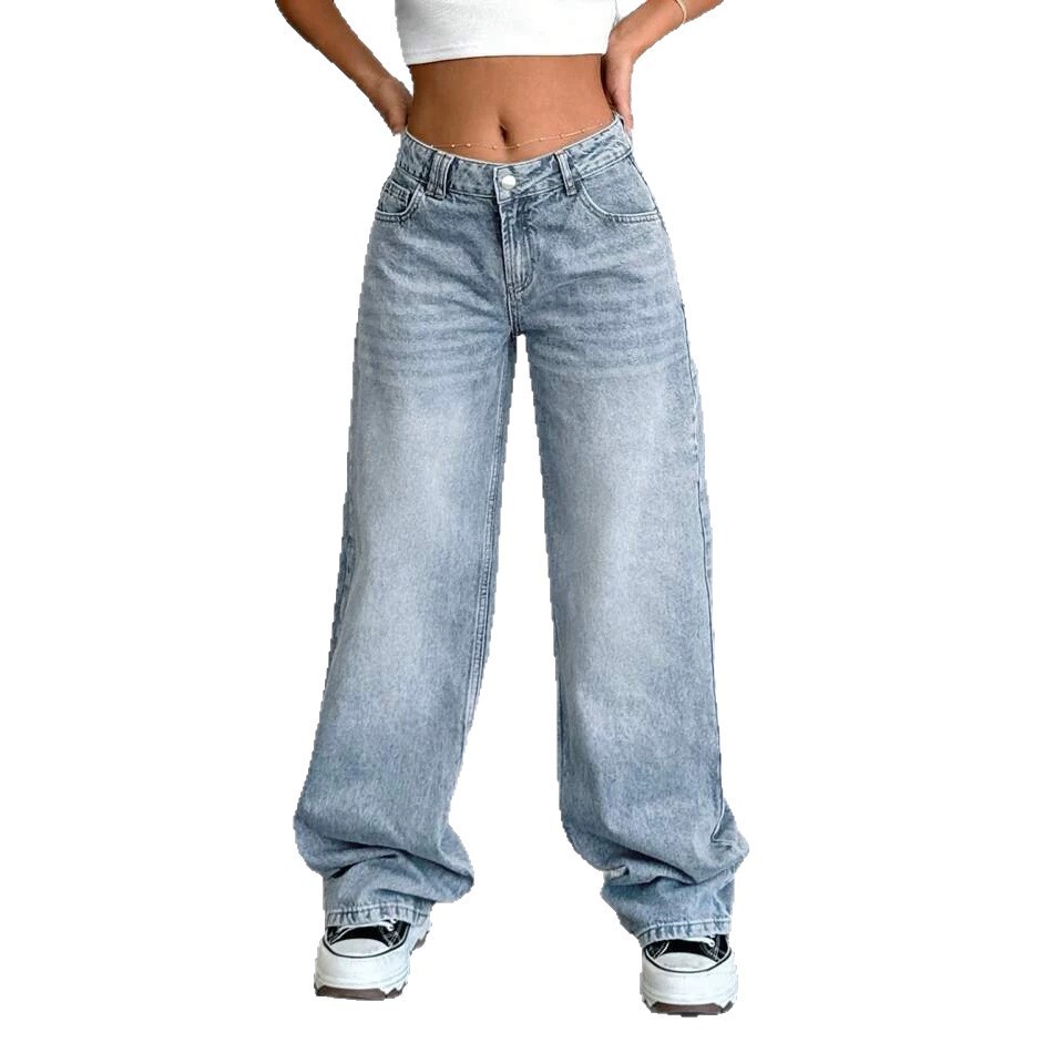 American Street Style Retro Smoky Gray Washed Wide-leg Jeans, Popular In Autumn And