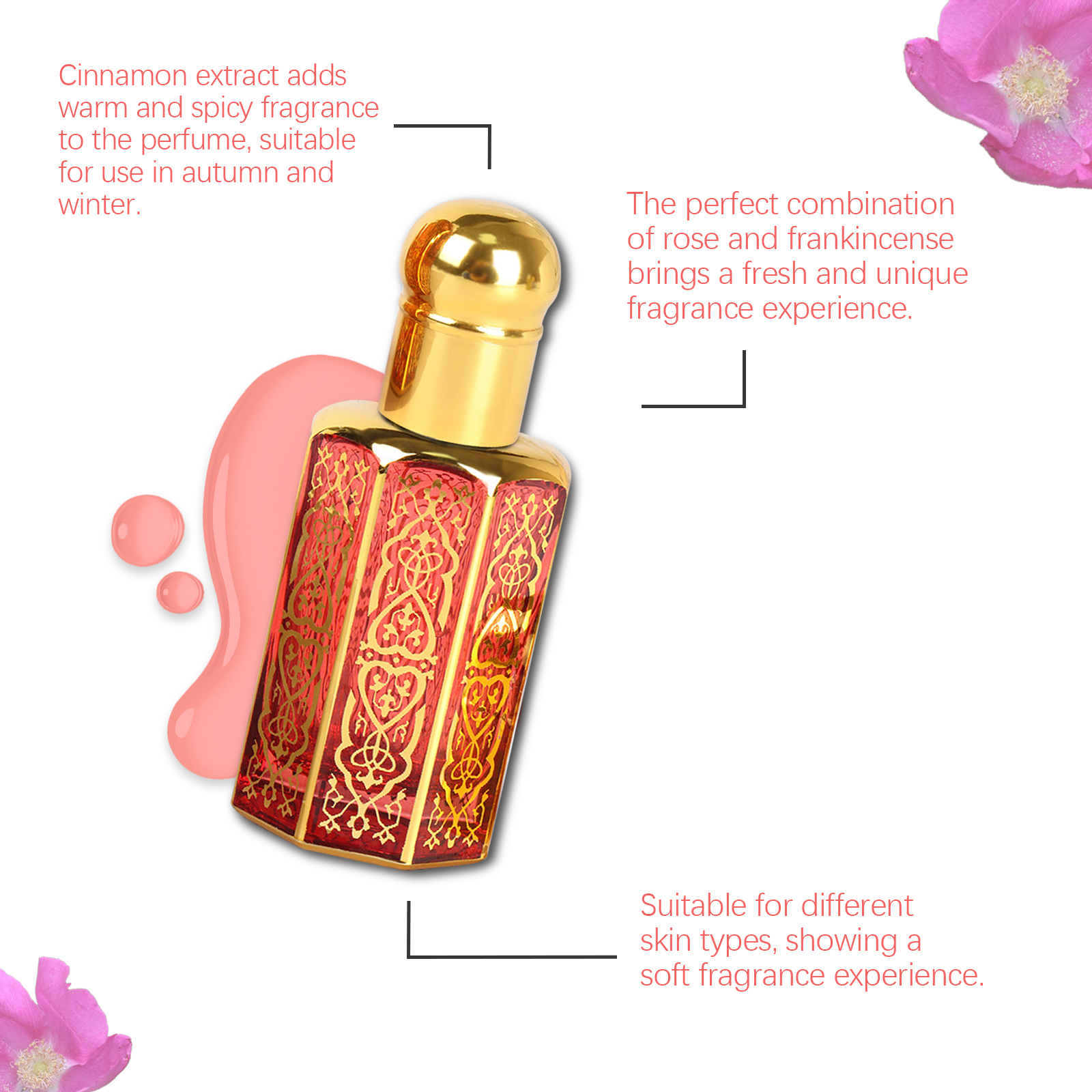 Arabian Roll On Perfume Oil, Rose Mood, Long Lasting Women Fragrance, 12ml