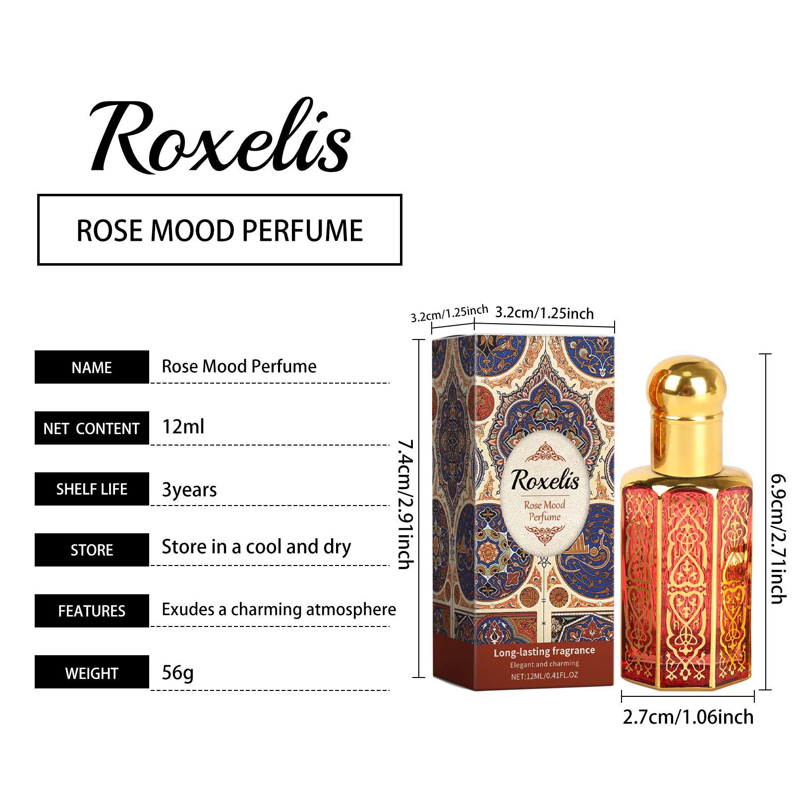 Arabian Roll On Perfume Oil, Rose Mood, Long Lasting Women Fragrance, 12ml