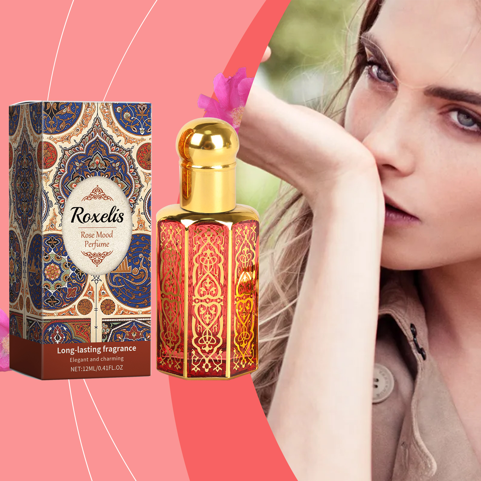 Arabian Roll On Perfume Oil, Rose Mood, Long Lasting Women Fragrance, 12ml