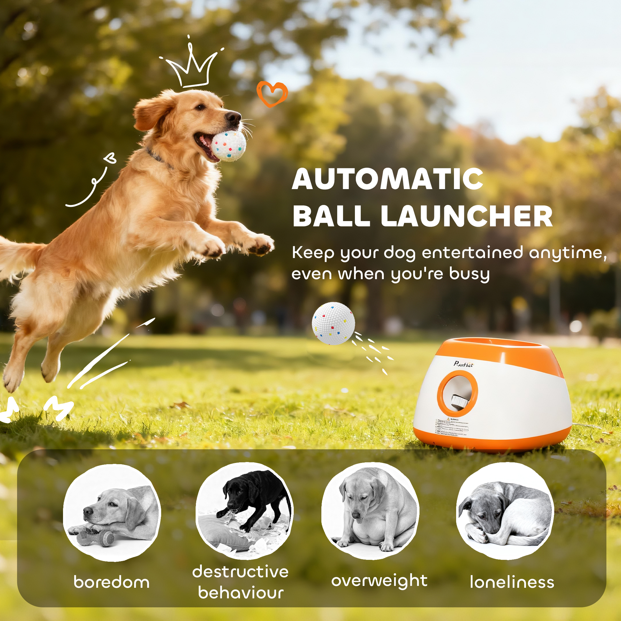 Automatic Dog Ball Launcher with 26-80 FT Distance, Automatic Ball Launcher for Medium and