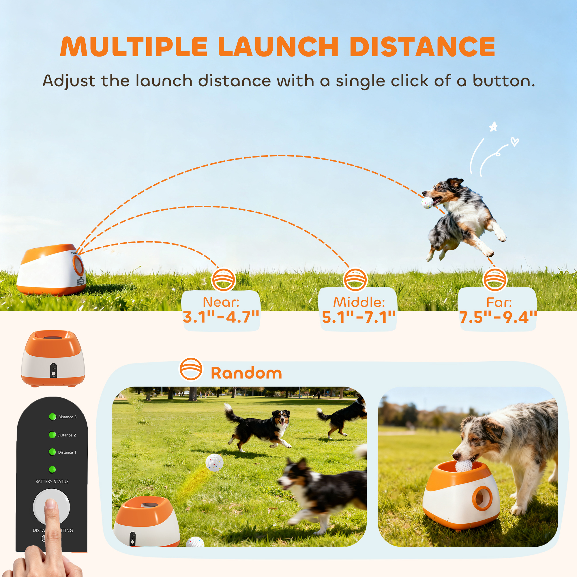 Automatic Dog Ball Launcher with 26-80 FT Distance, Automatic Ball Launcher for Medium and