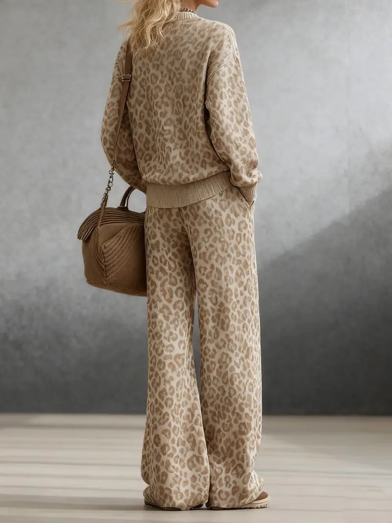 Autumn And Winter European And American Amazon Light Brown Leopard Print Suit Long-Sleeved