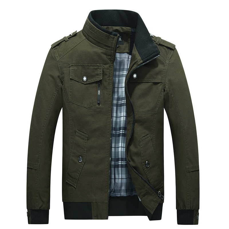 Autumn And Winter Thin Casual Brown Youth Side Seam Pocket Zipper Slim Fit Cotton Genuine