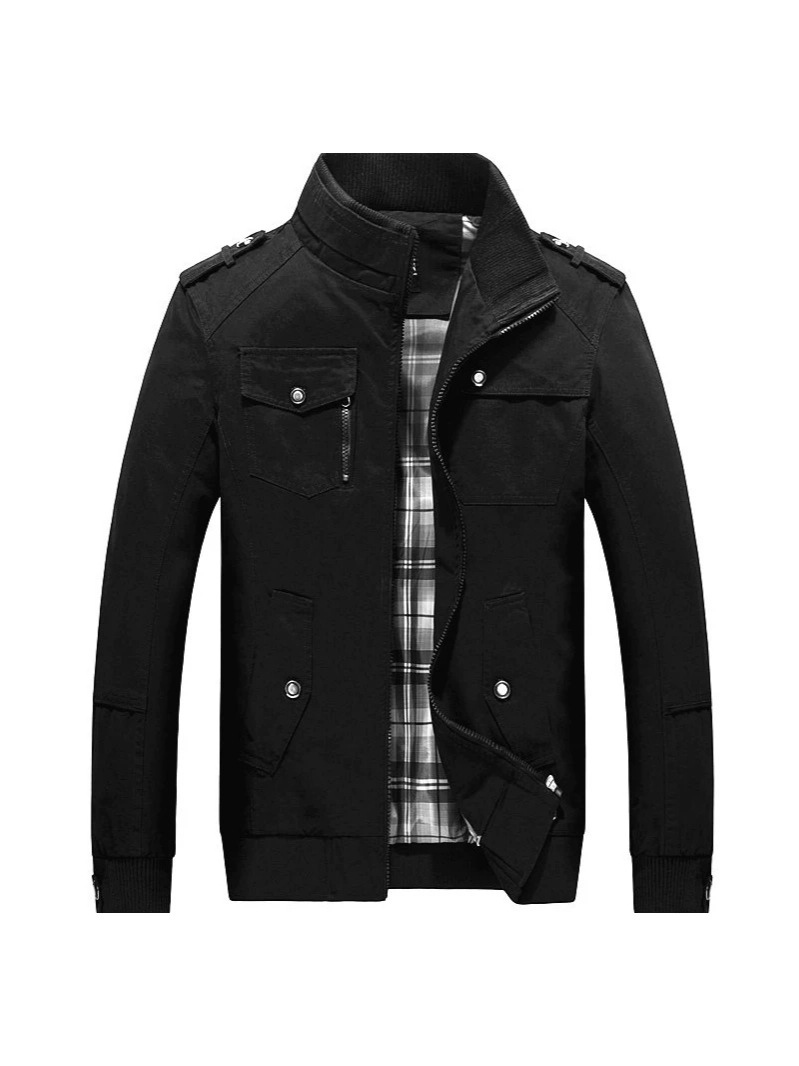 Autumn And Winter Thin Casual Brown Youth Side Seam Pocket Zipper Slim Fit Cotton Genuine