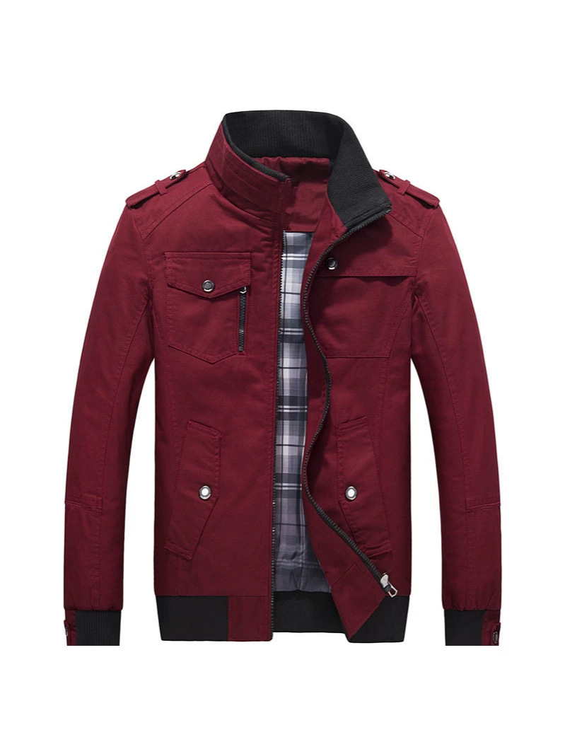 Autumn And Winter Thin Casual Brown Youth Side Seam Pocket Zipper Slim Fit Cotton Genuine