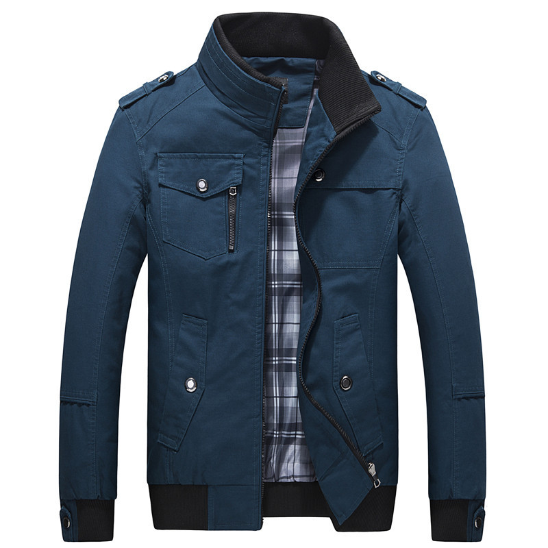 Autumn And Winter Thin Casual Brown Youth Side Seam Pocket Zipper Slim Fit Cotton Genuine