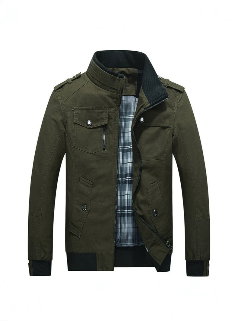 Autumn And Winter Thin Casual Brown Youth Side Seam Pocket Zipper Slim Fit Cotton Genuine