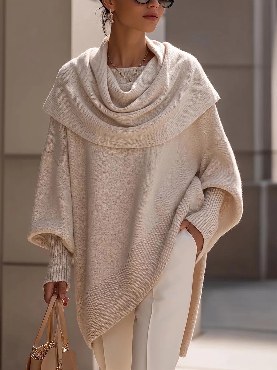 Autumn Winter European And American Minimalist Solid-color Turtleneck Long-sleeve Shawl