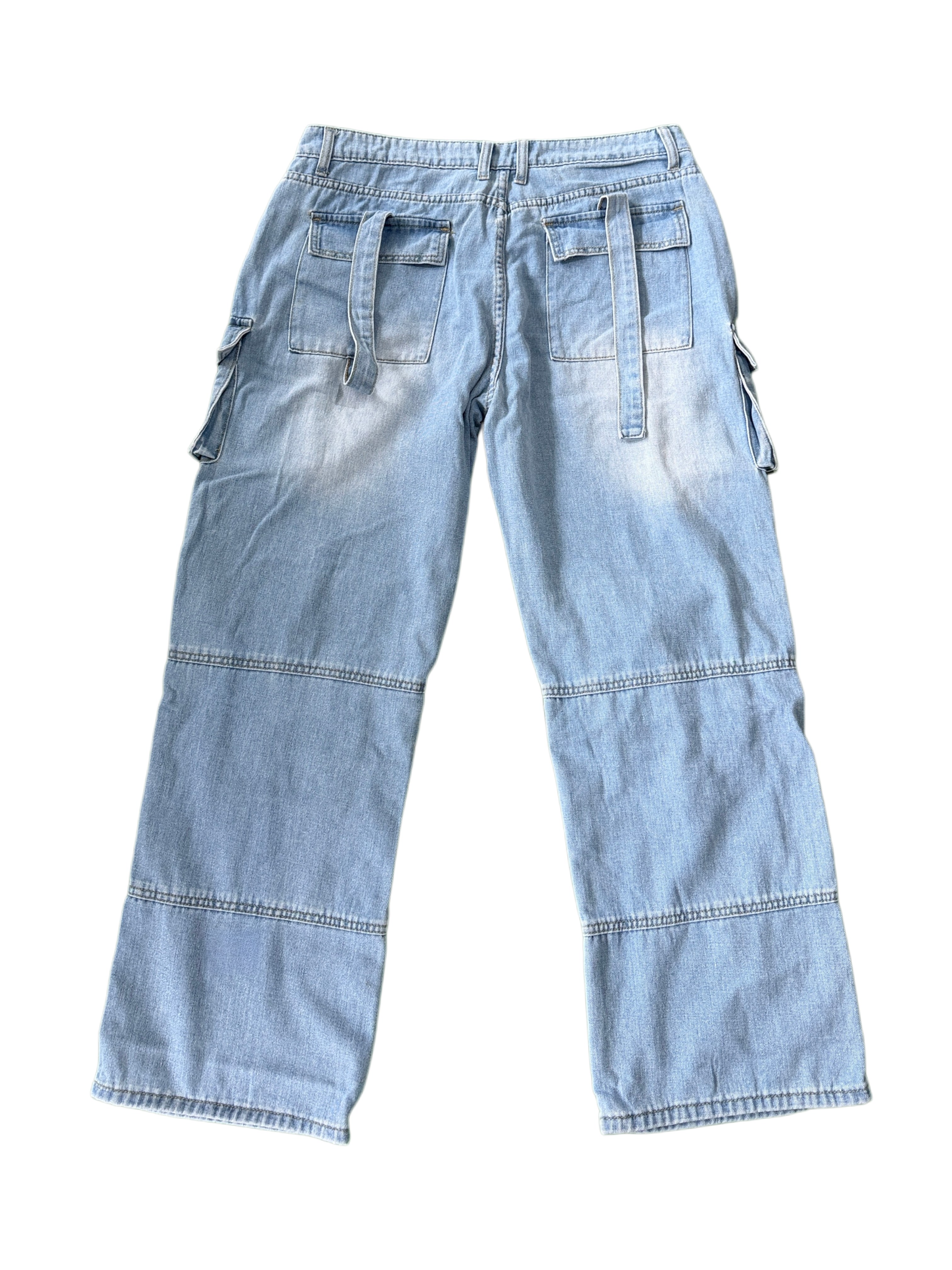 Baggy Cargo Jeans Women Multi Pocket Ripped Wide Leg Denim Pants Y2K Streetwear US