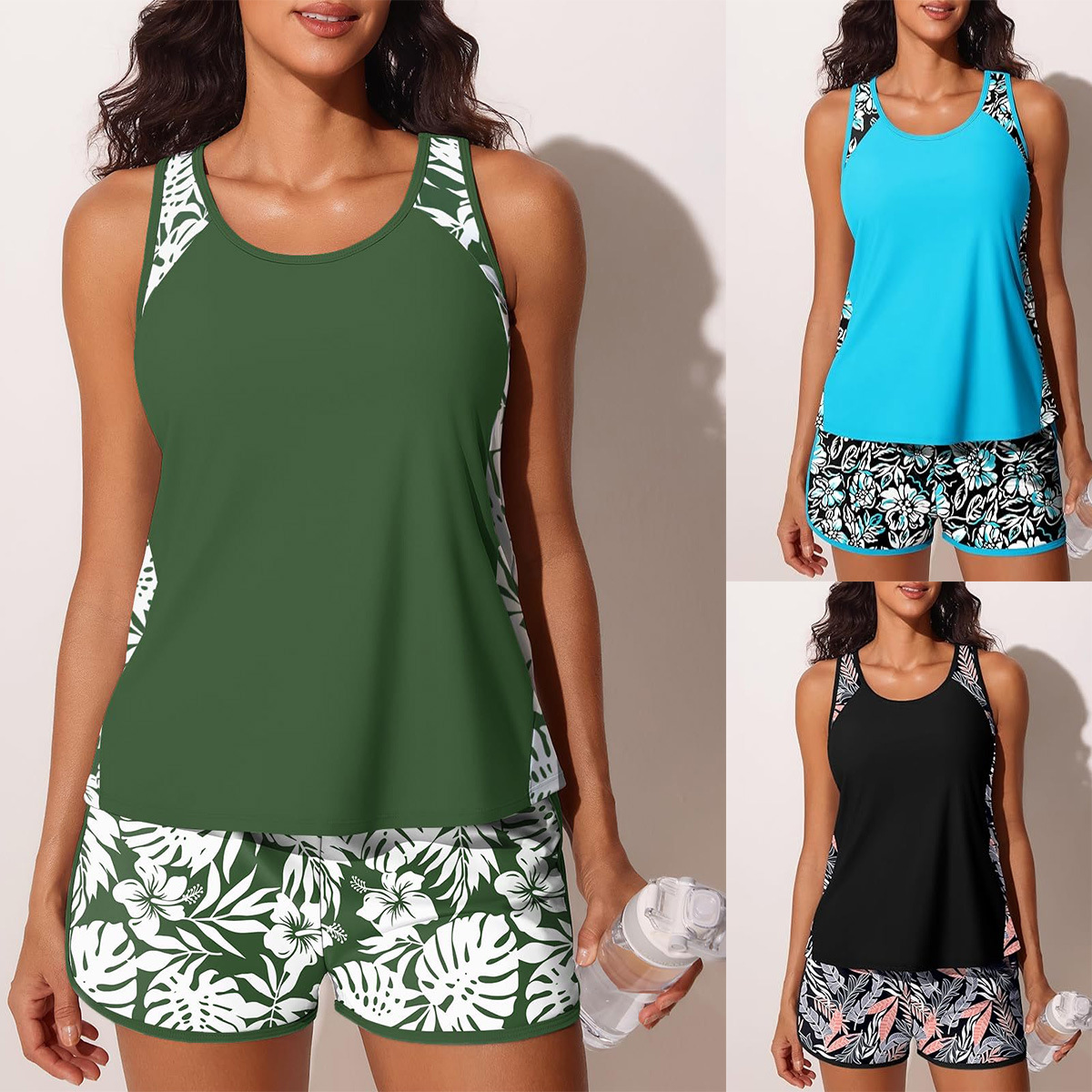 Bikini Plus-size Swimsuit Womens Boxer Briefs Printed Tankini