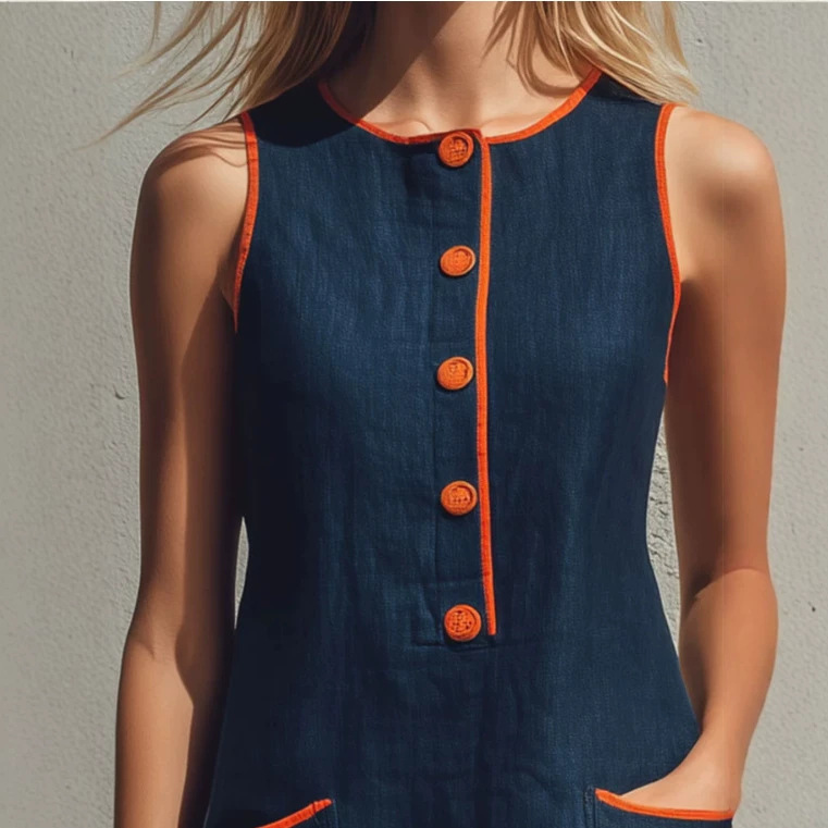 Blue Sleeveless Round Neck Mini Skirt