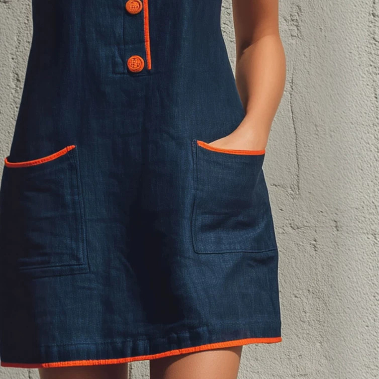 Blue Sleeveless Round Neck Mini Skirt