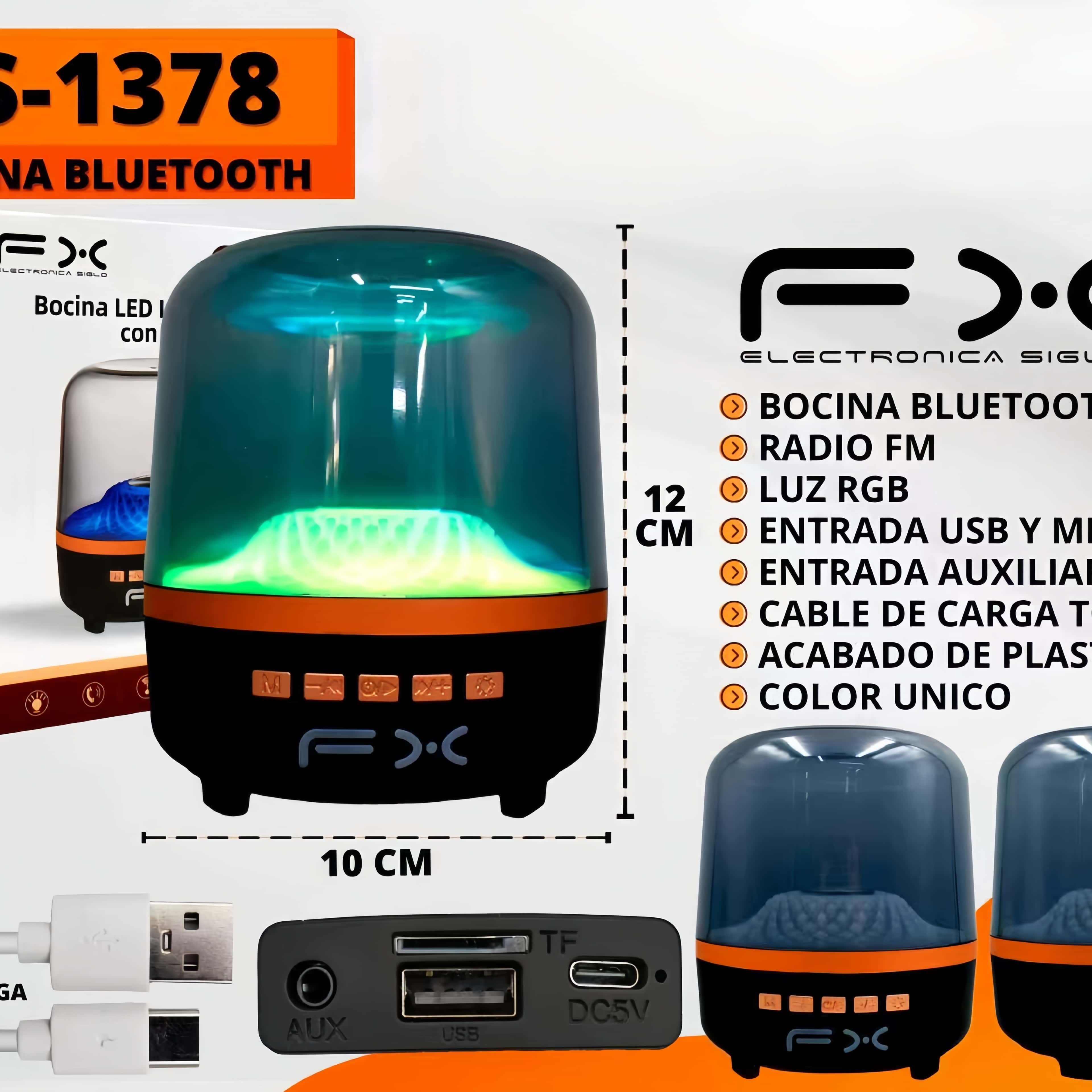 مكبر صوت بلوتوث مع أضواء LED وراديو Fm محمول ومدخل USB وAux لاقط ذاتي فقط