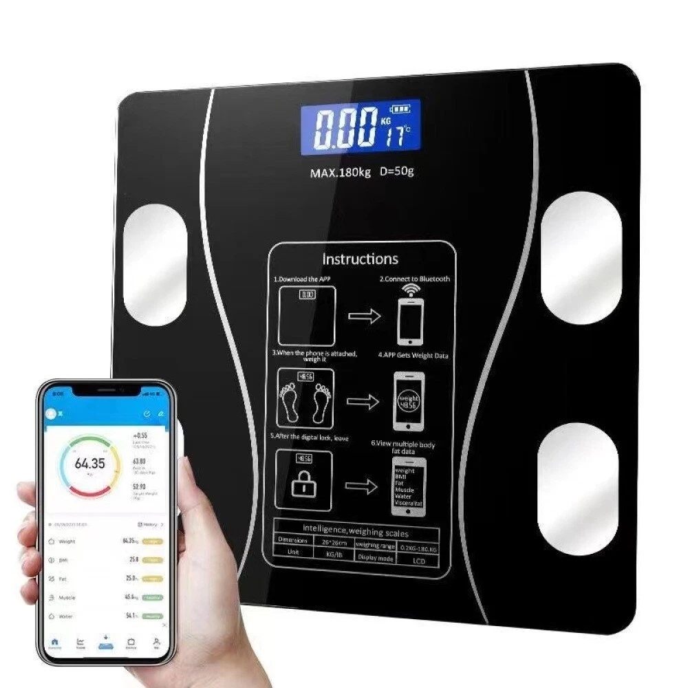 Testzsírmérleg 180 kg Bluetooth Smart BMI digitális vezeték nélküli fürdőszobai mérleg