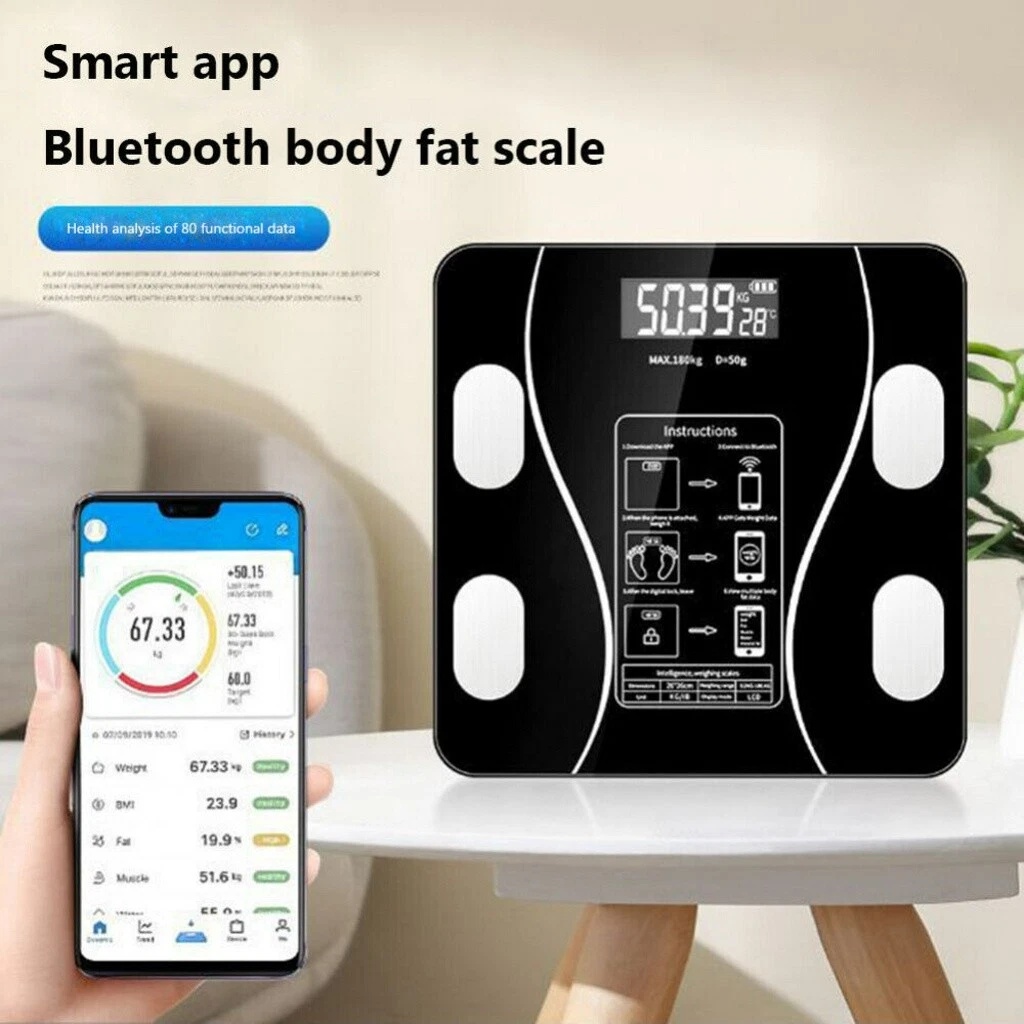 Testzsírmérleg 180 kg Bluetooth Smart BMI digitális fürdőszobai vezeték nélküli mérleg