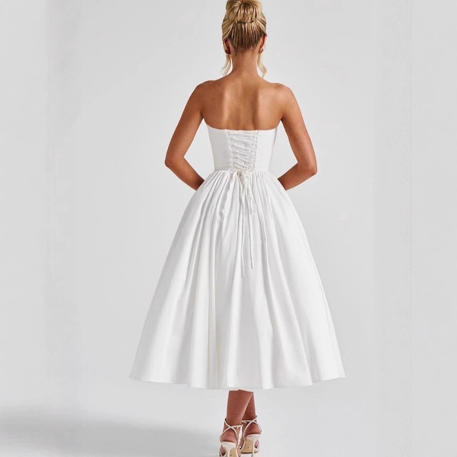 Bow-decorated Strapless Fishbone Sleeveless Dress