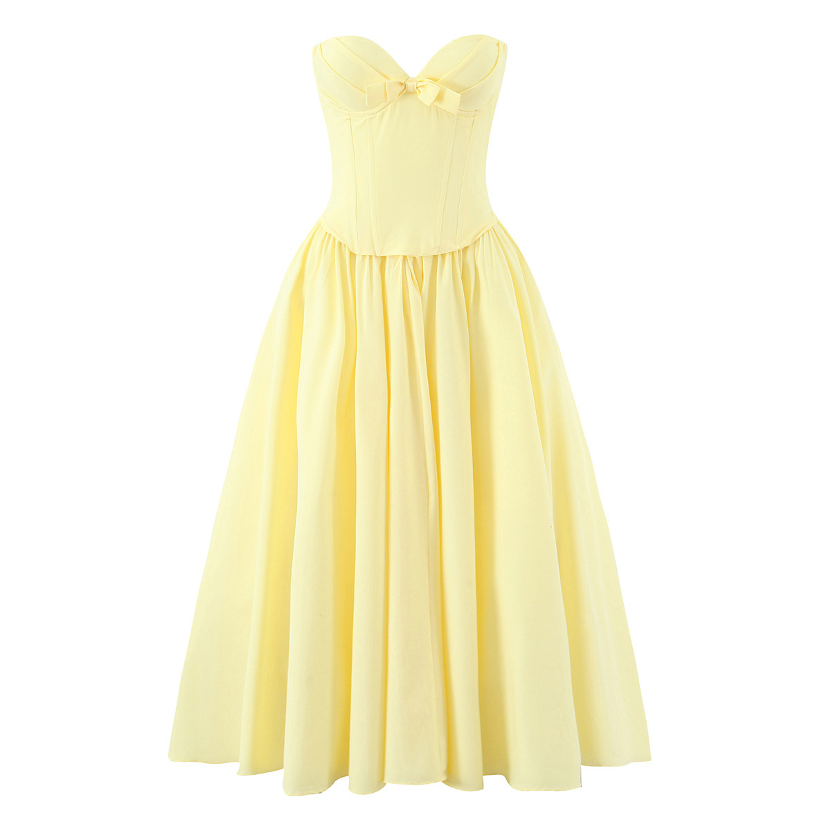 Bow-decorated Strapless Fishbone Sleeveless Dress