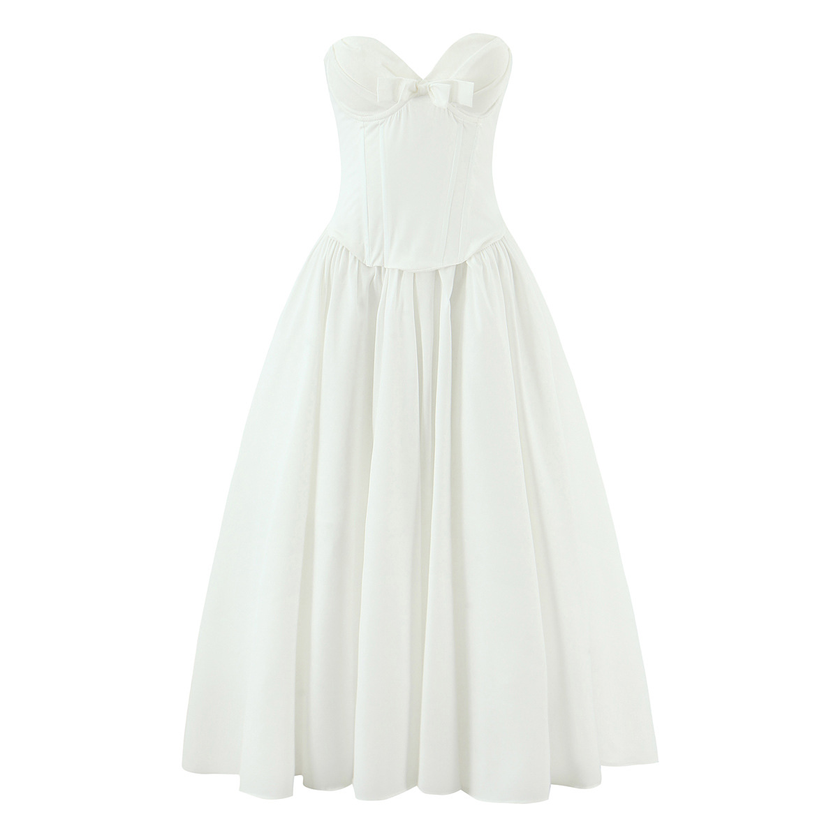 Bow-decorated Strapless Fishbone Sleeveless Dress