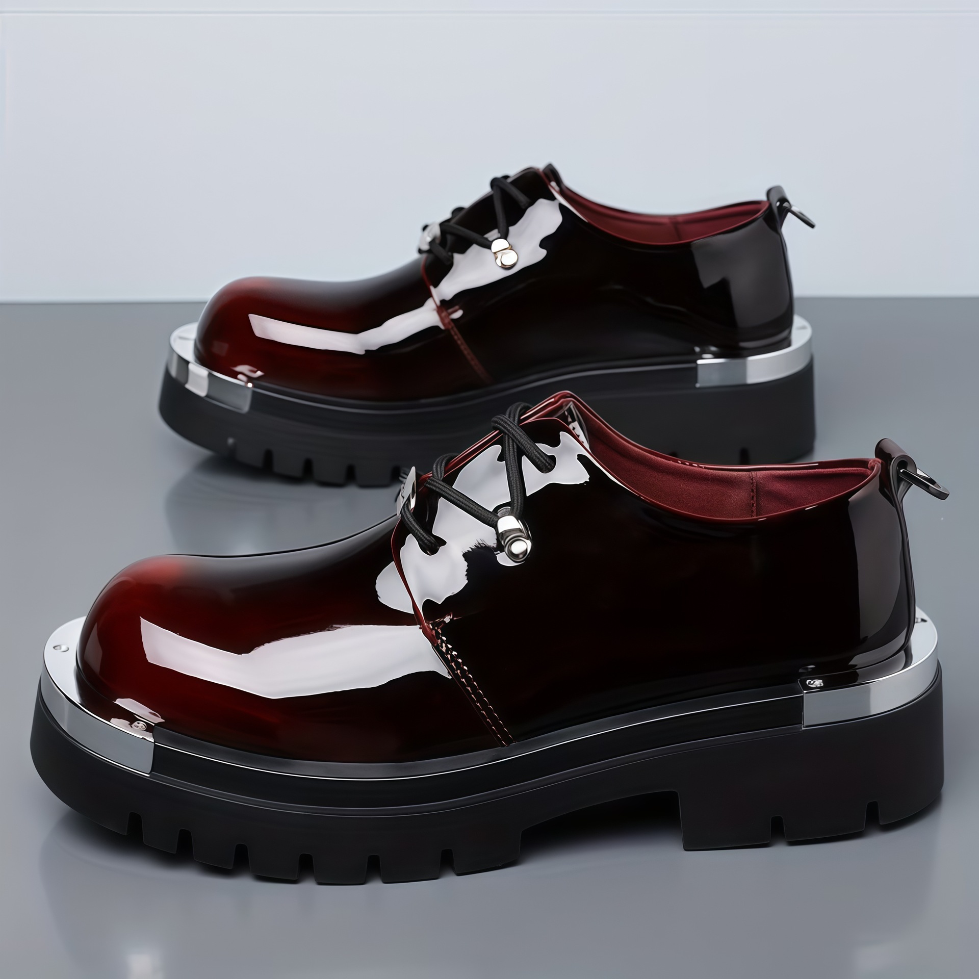 British-style Large-toe Leather Shoes, Thick-soled Height-increasing Leather Shoes, Autumn