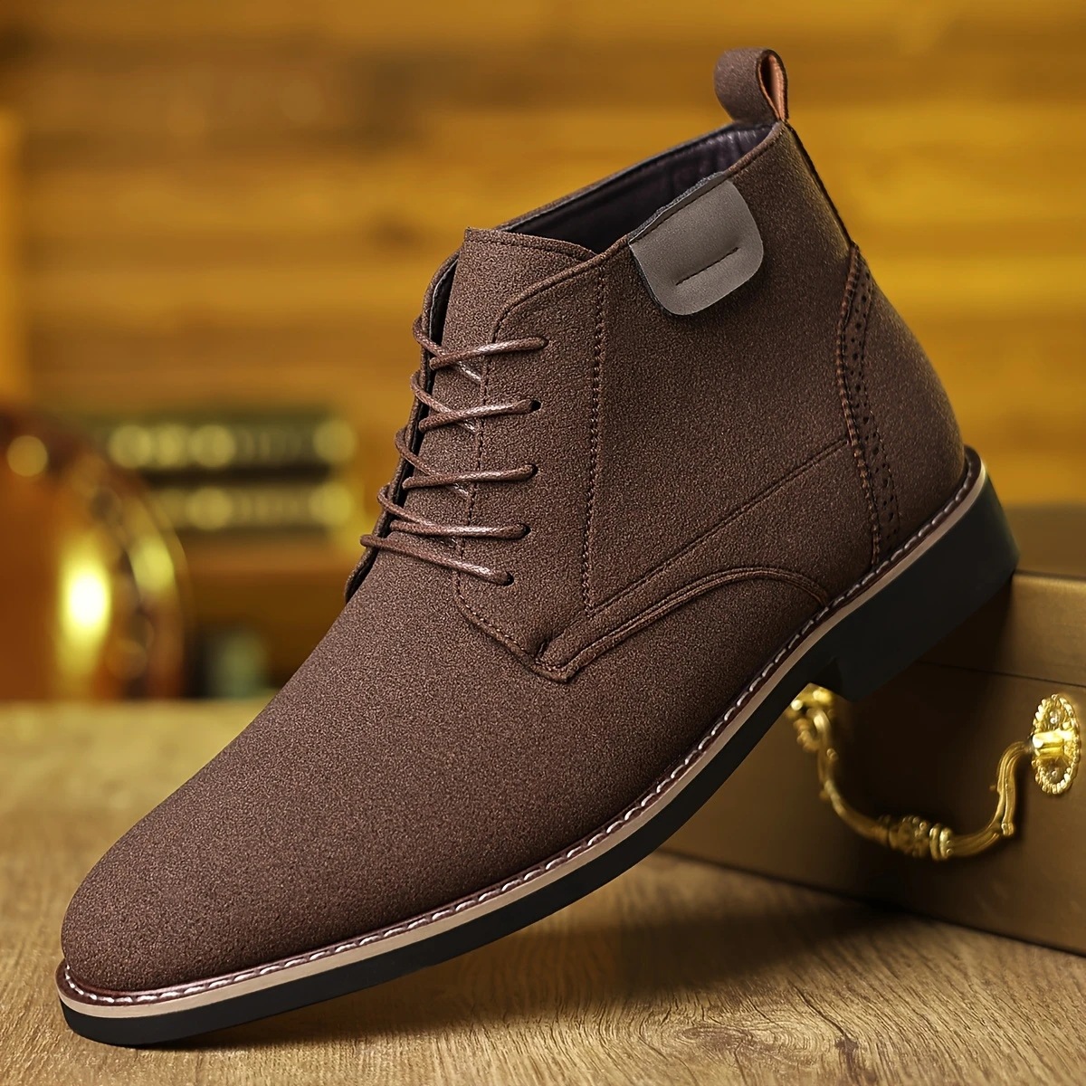 British Style Matte Leather Men's Short Boots With Laces, Business Casual Desert Boots