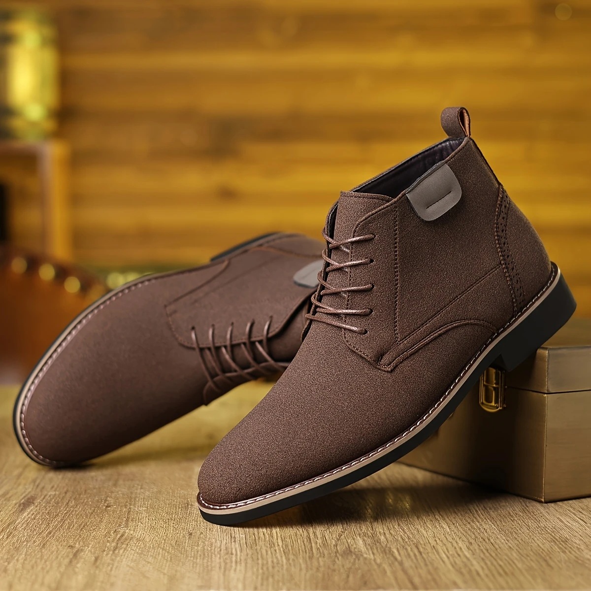 British Style Matte Leather Men's Short Boots With Laces, Business Casual Desert Boots