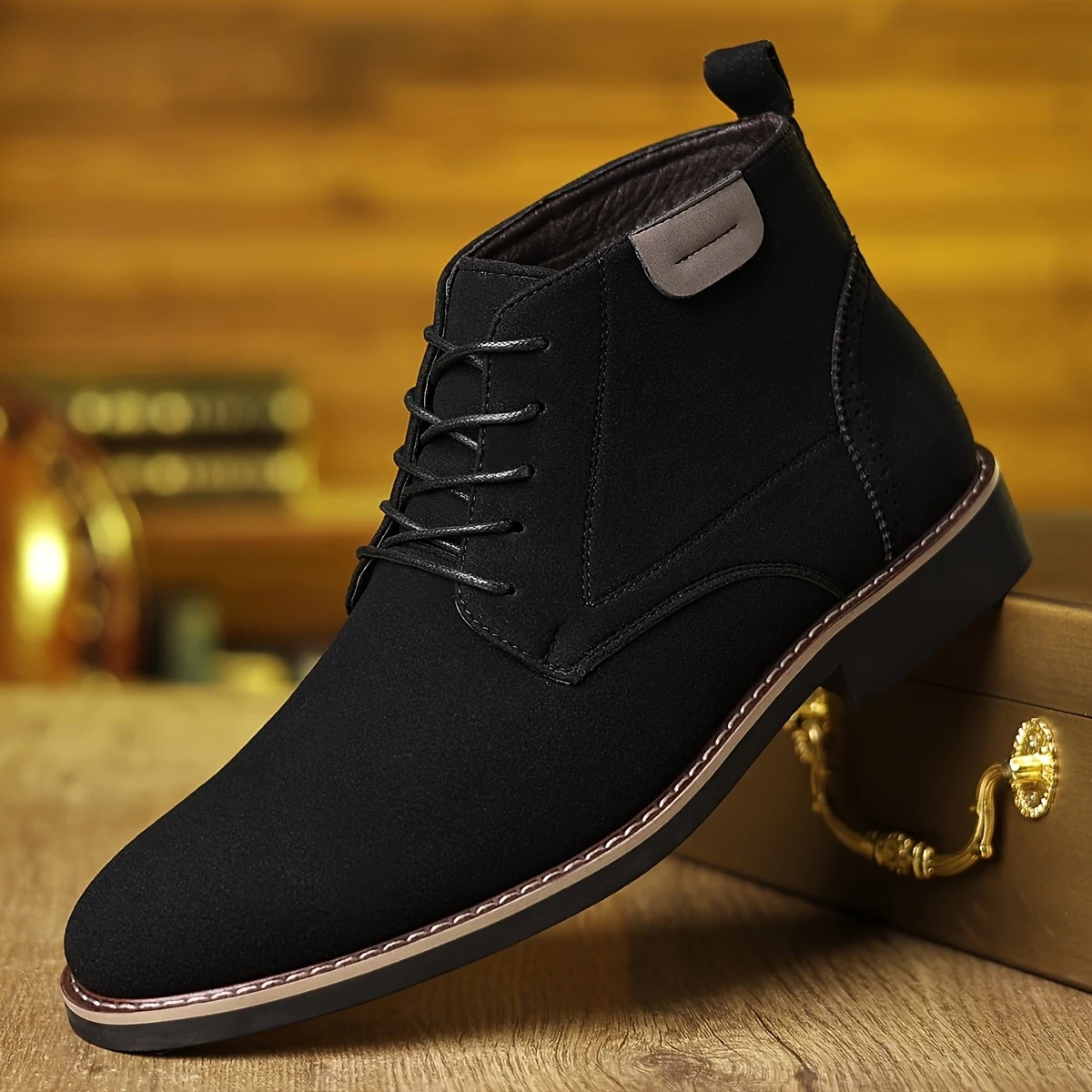 British Style Matte Leather Men's Short Boots With Laces, Business Casual Desert Boots