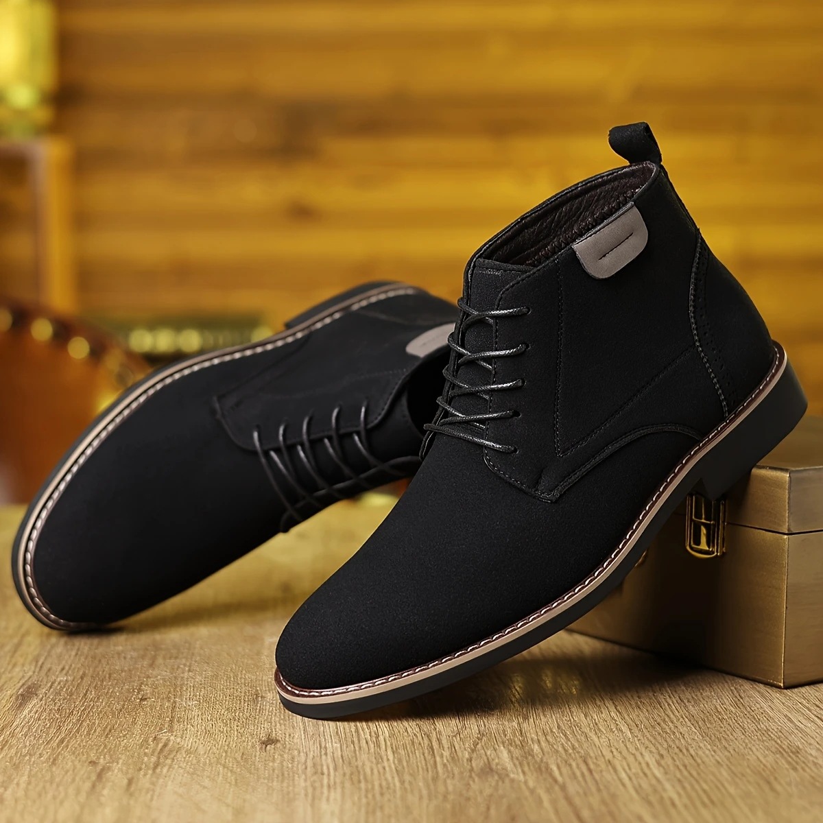 British Style Matte Leather Men's Short Boots With Laces, Business Casual Desert Boots