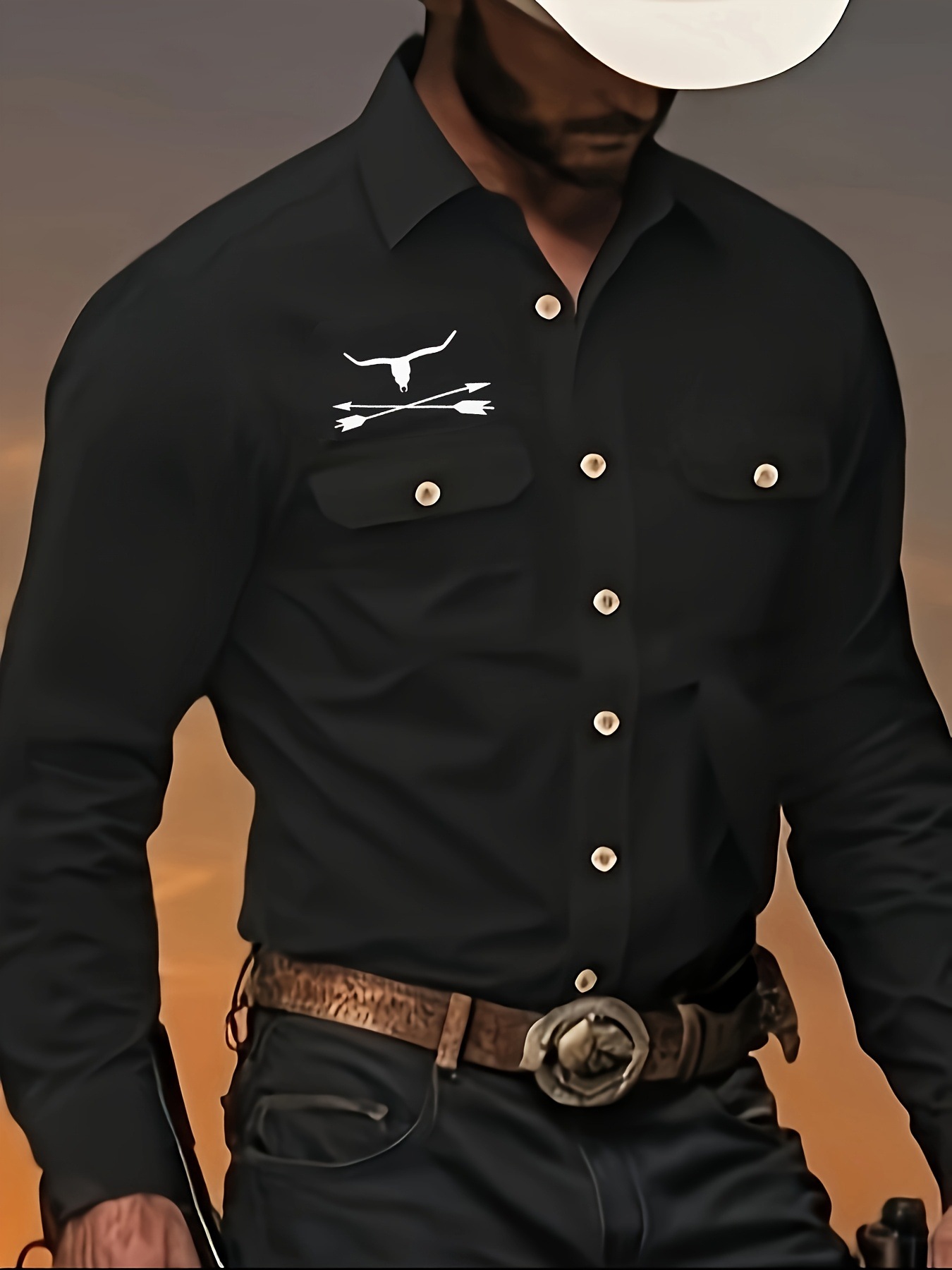 Camicia abbottonata a maniche lunghe con risvolto casual da uomo con stampa abbronzante