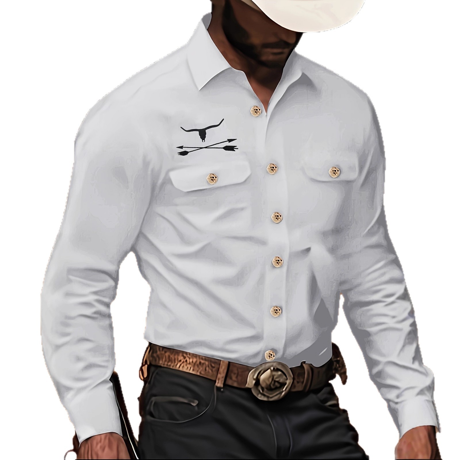 Camicia abbottonata a maniche lunghe con risvolto casual da uomo con stampa abbronzante
