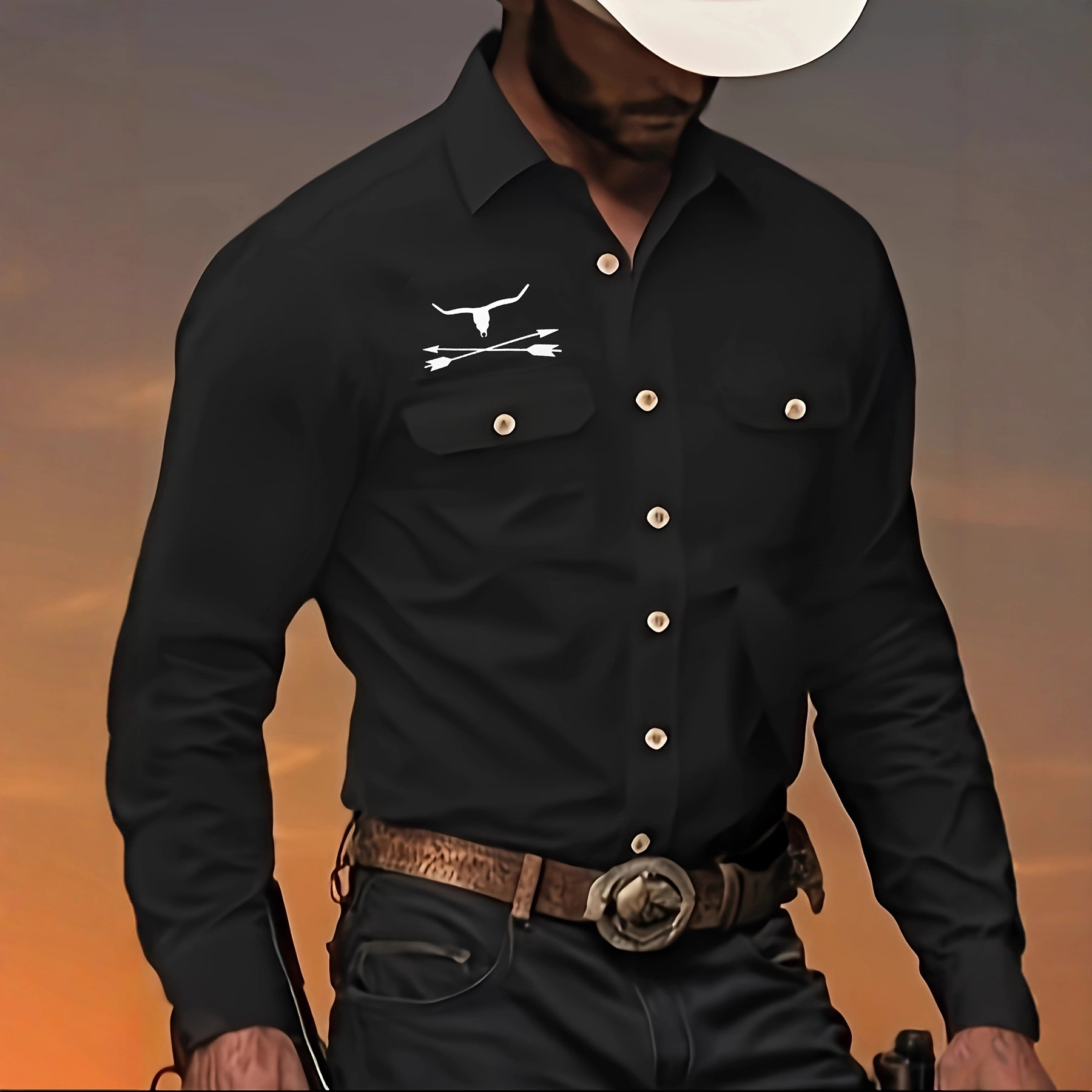 Camicia abbottonata a maniche lunghe con risvolto casual da uomo con stampa abbronzante