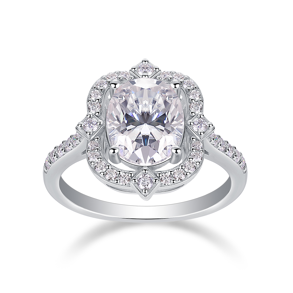 Camellia - Set With Top-quality Egg-shaped Moissanite Silver And Platinum-plated Diamond