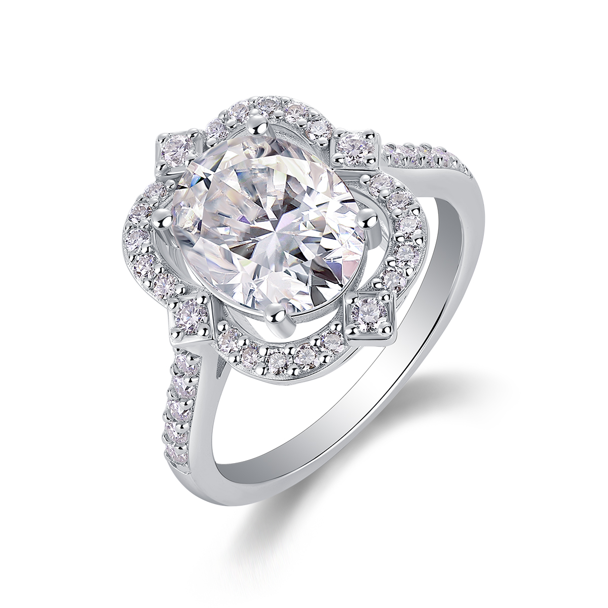 Camellia - Set With Top-quality Egg-shaped Moissanite Silver And Platinum-plated Diamond