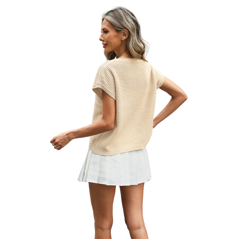 Casual Commuter-ready Hollow-out Crew-neck Knit Top