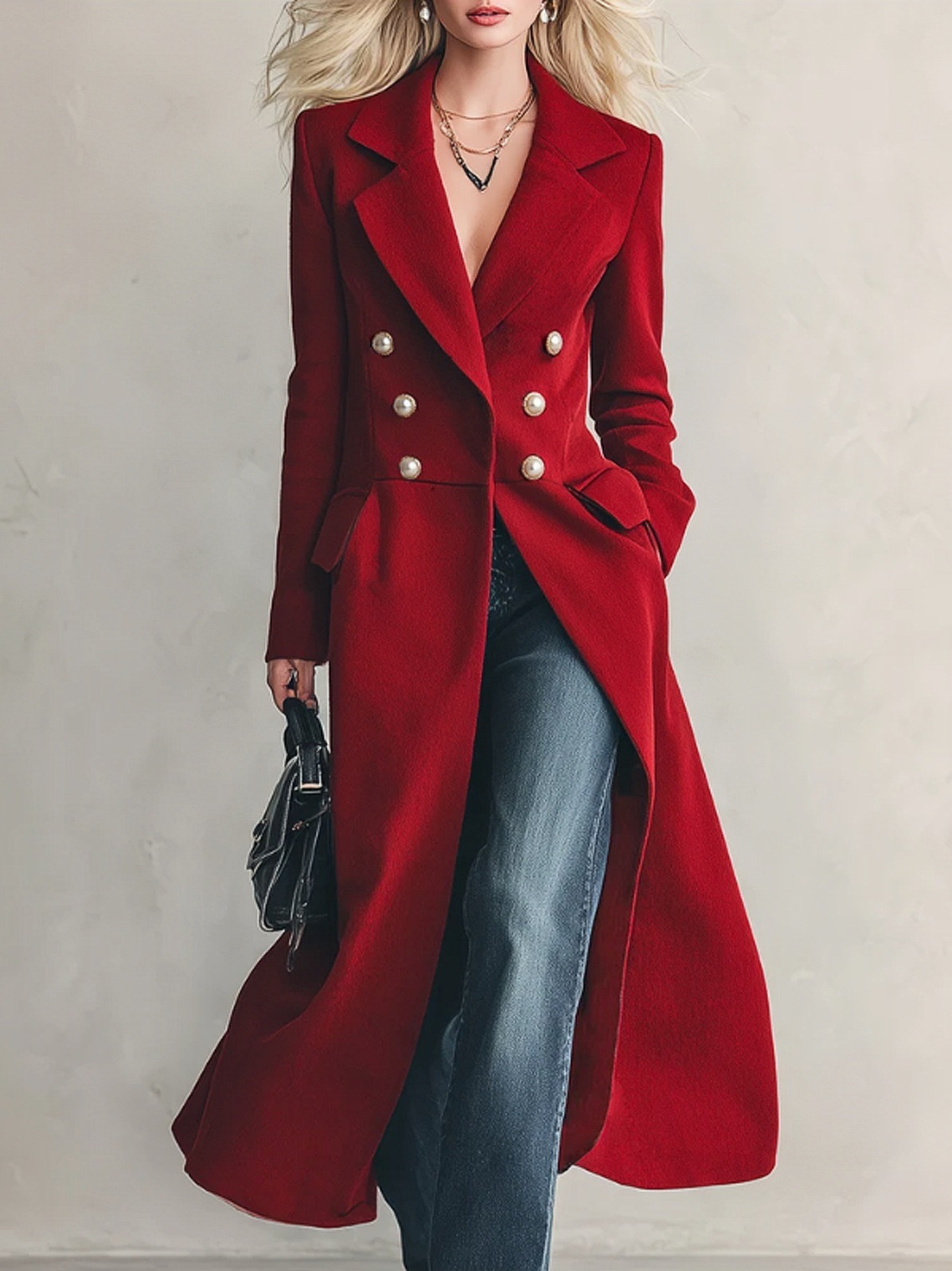 Casual Double-breasted Womens Knee-length Coat
