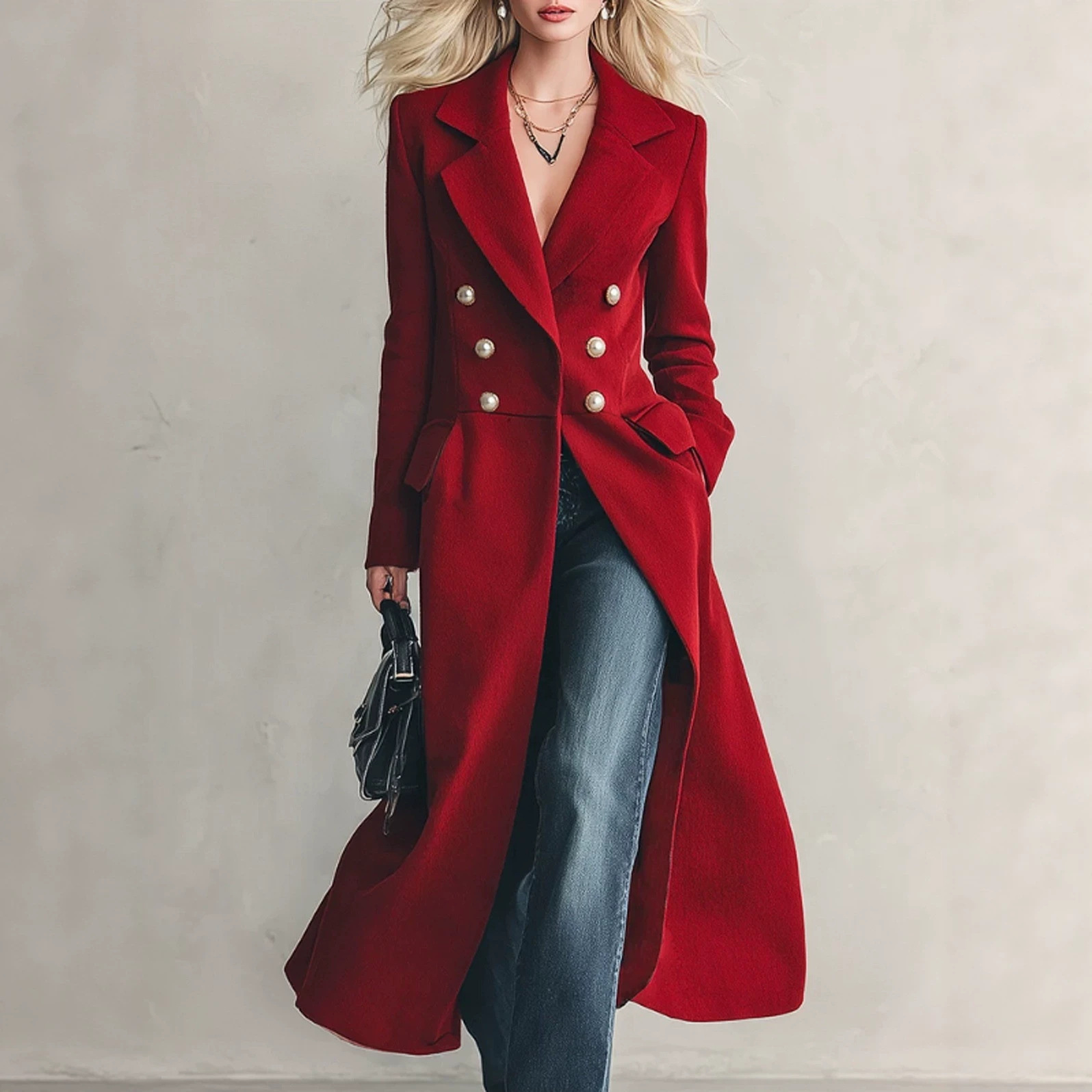 Casual Double-breasted Womens Knee-length Coat
