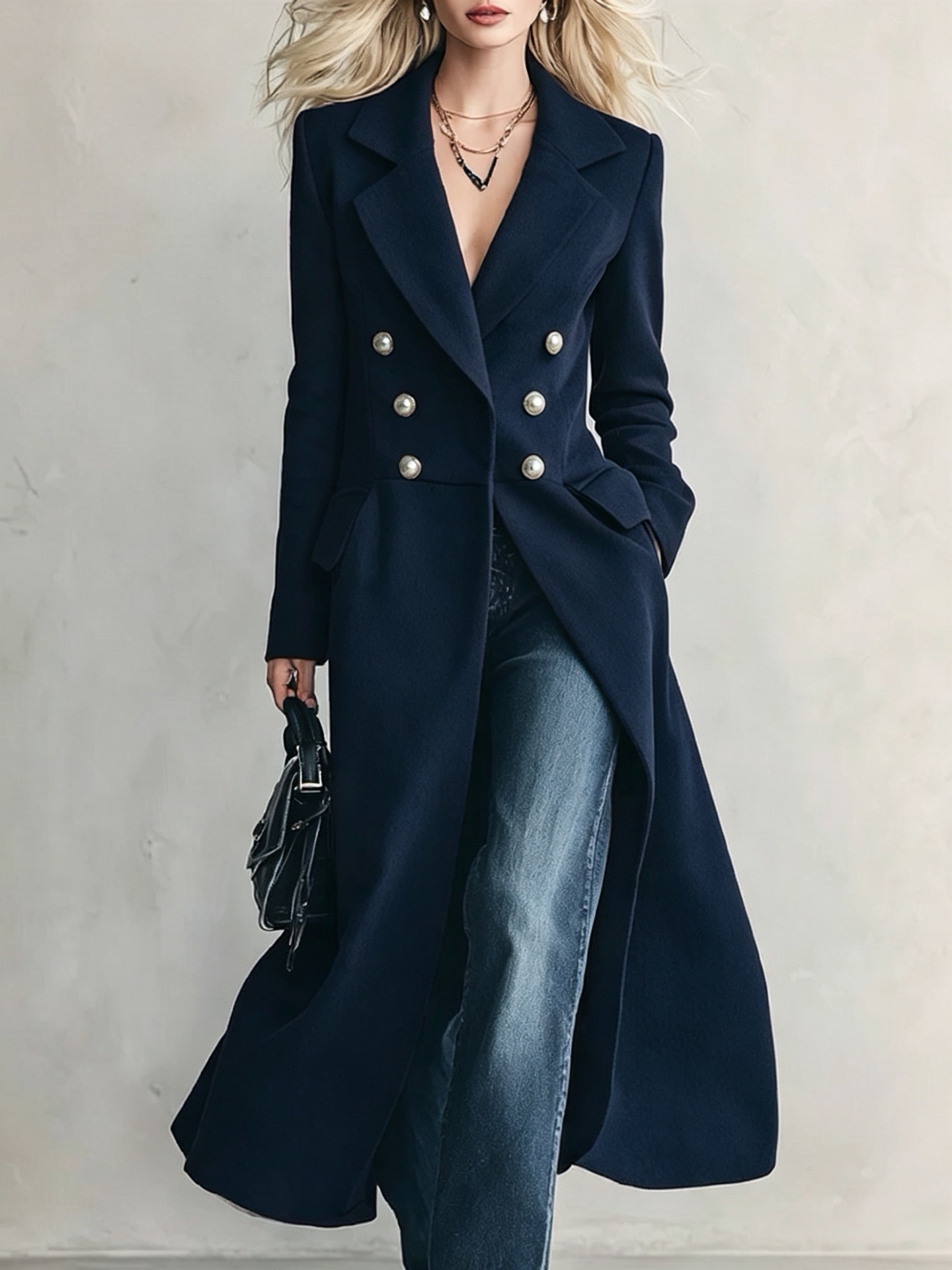 Casual Double-breasted Womens Knee-length Coat