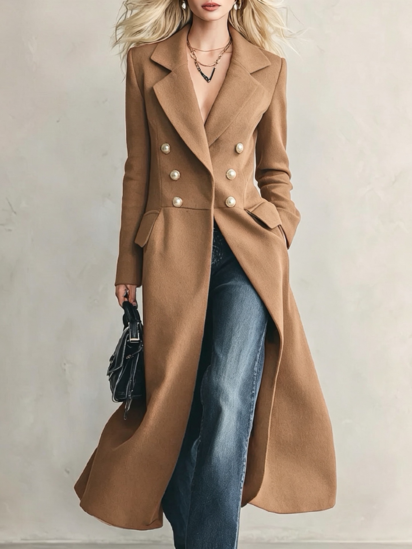 Casual Double-breasted Womens Knee-length Coat