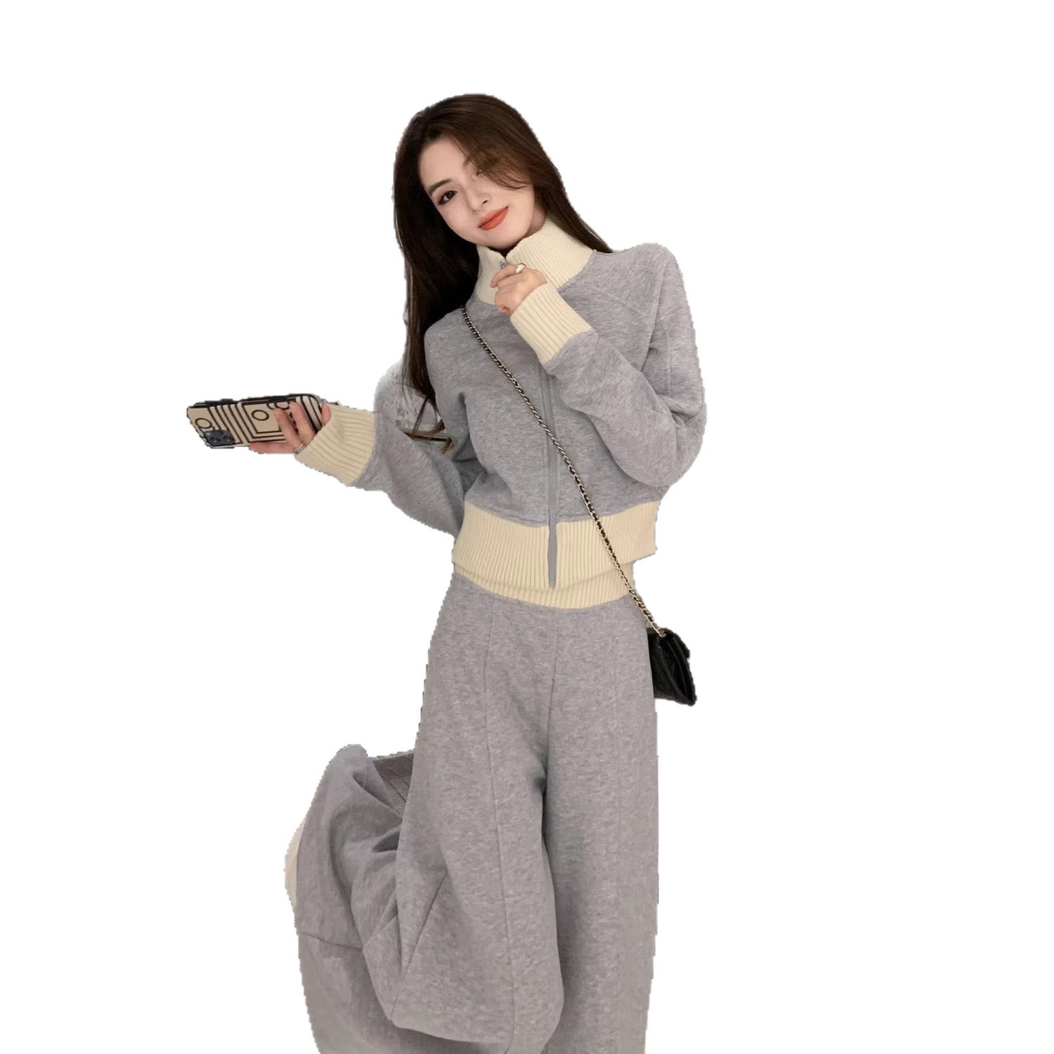 Lässiges Sportswear-Set, trendiger Kapuzenpullover und Hose mit weitem Bein, zweiteiliges Set
