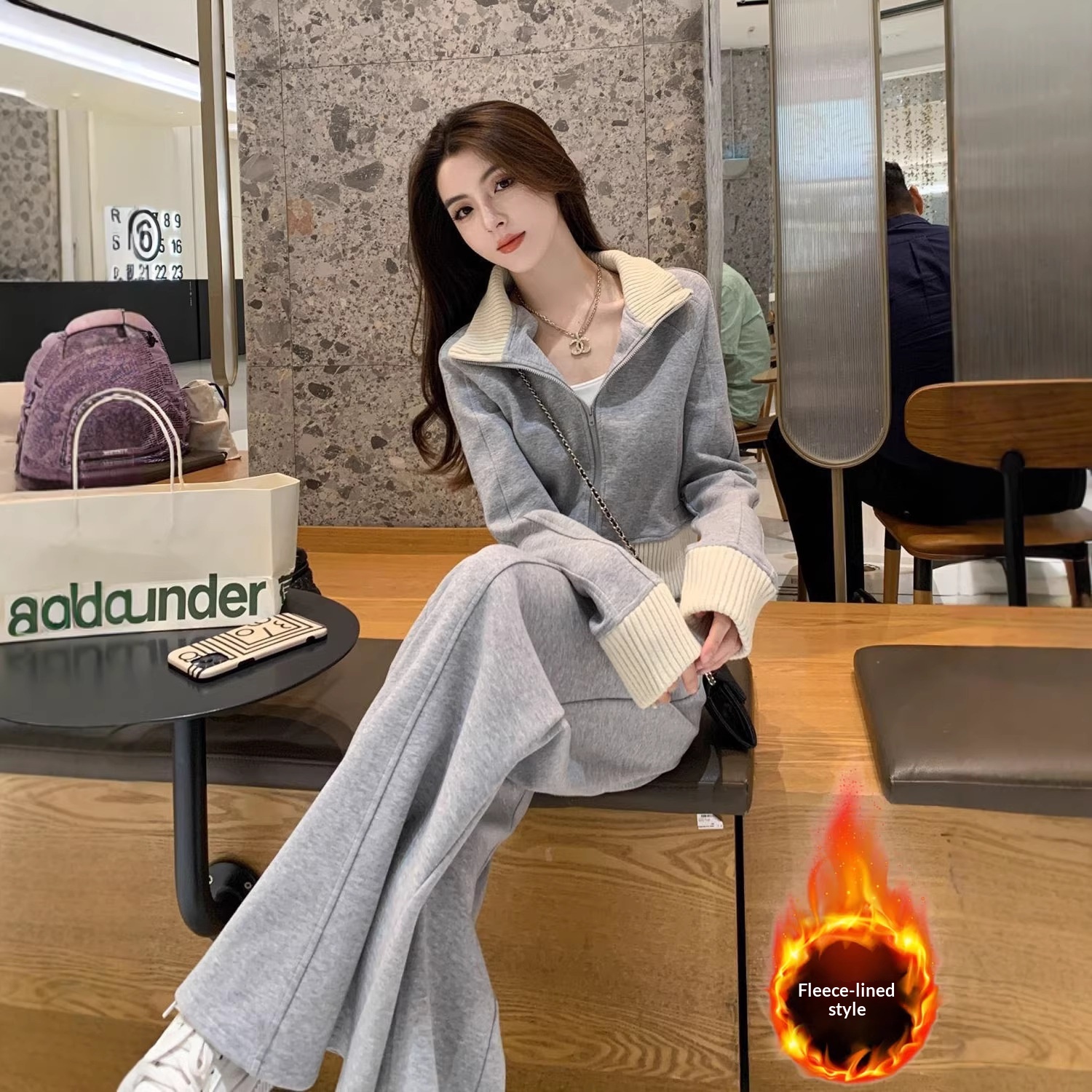 Lässiges Sportswear-Set, trendiger Kapuzenpullover und Hose mit weitem Bein, zweiteiliges Set