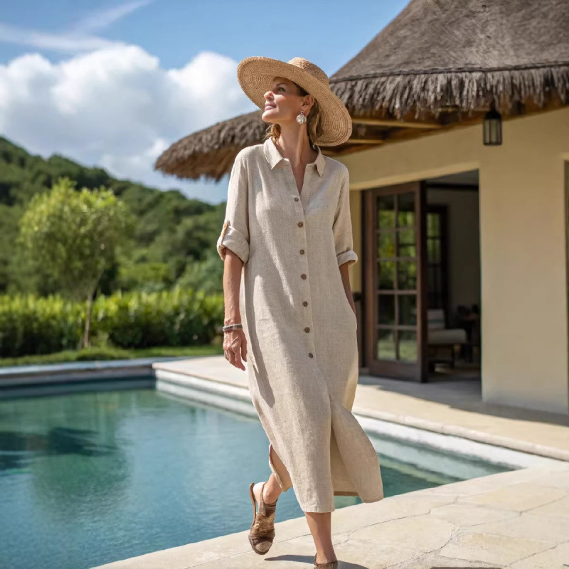 Casual Striped Coat Chic And Fashionable Vintage V-neck Dress