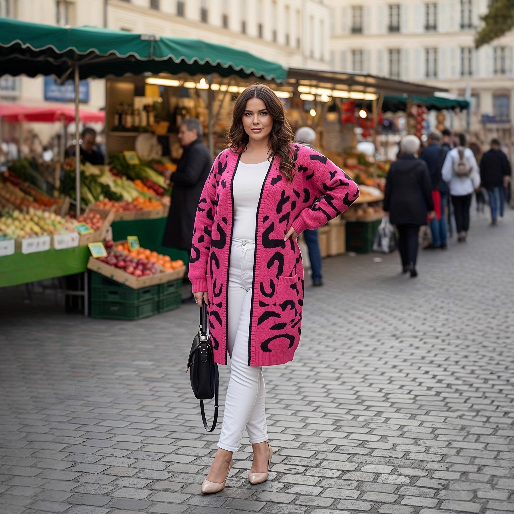 Color-blocked Relaxed-fit Long Wool Knit Coat