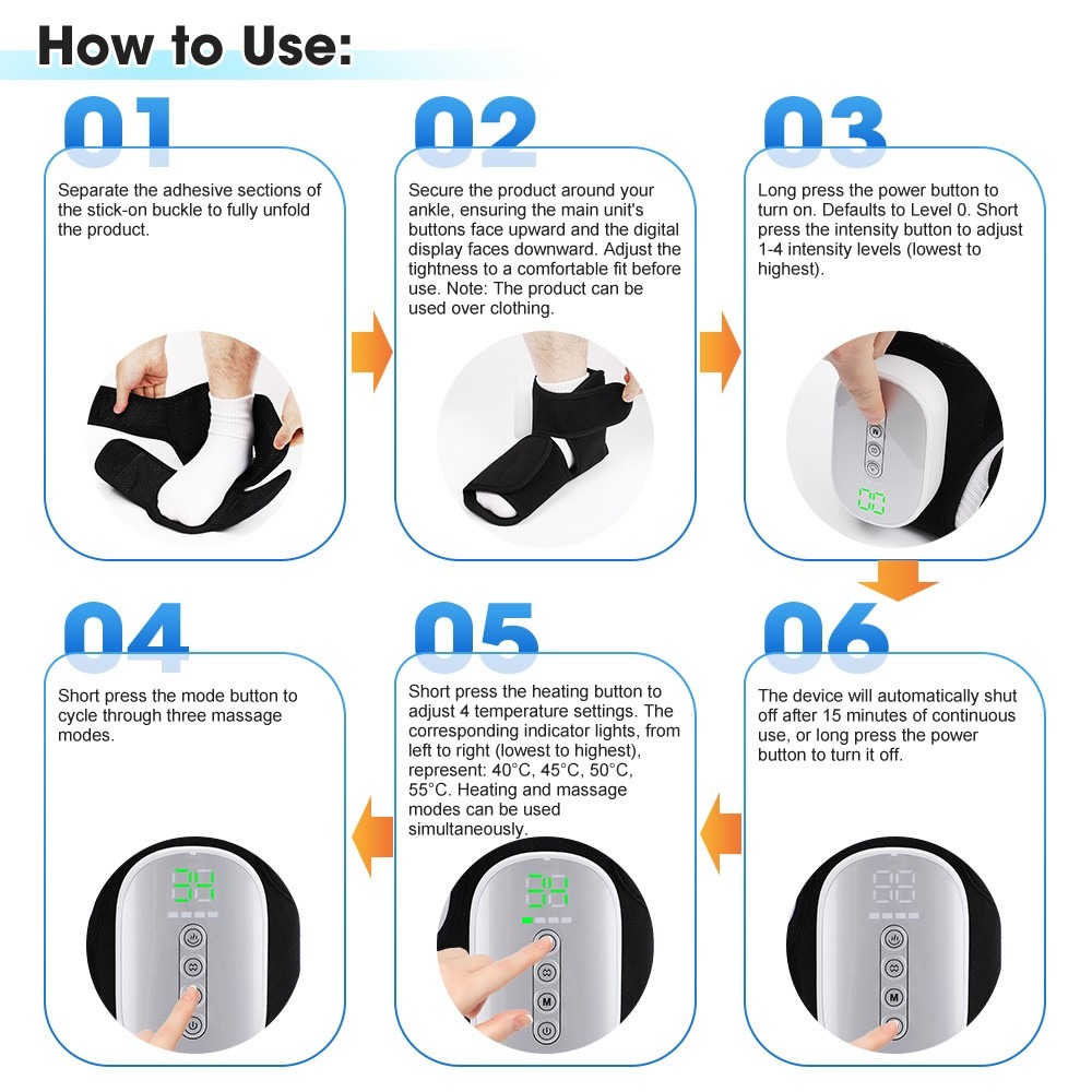 Cordless Foot Ankle Massager 3 Airbag Modes, 4 Heat Levels For Plantar Fasciitis