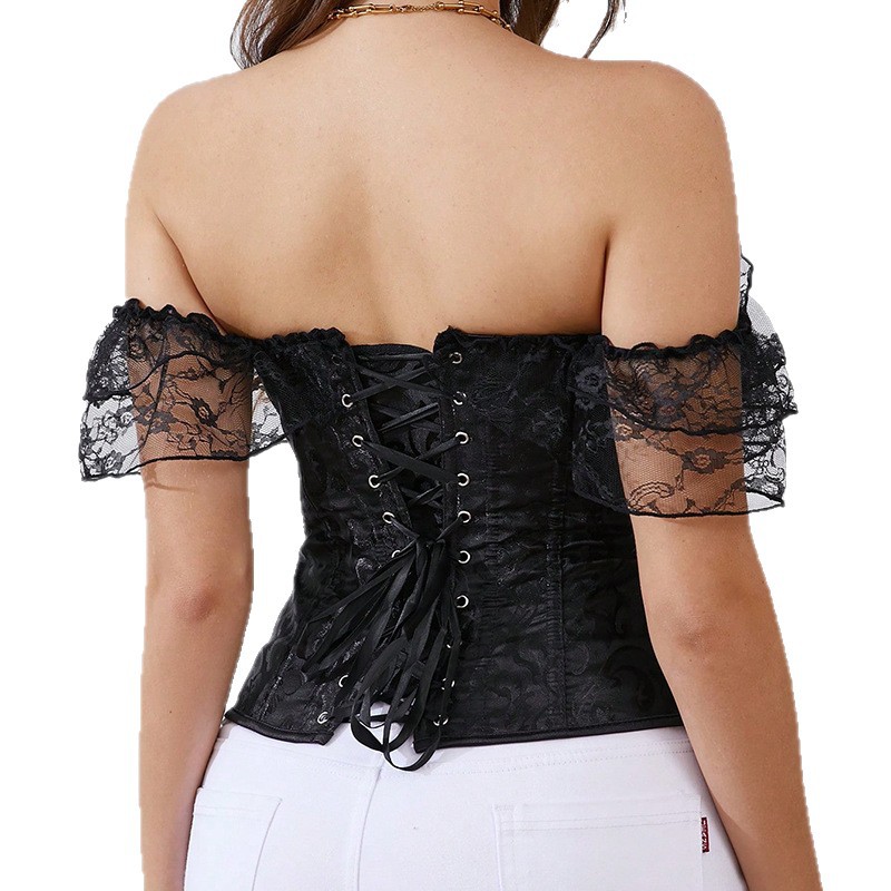 Court-style Lace Sexy Corset Dress With Boned Bodice, Slim Fit, Off-shoulder