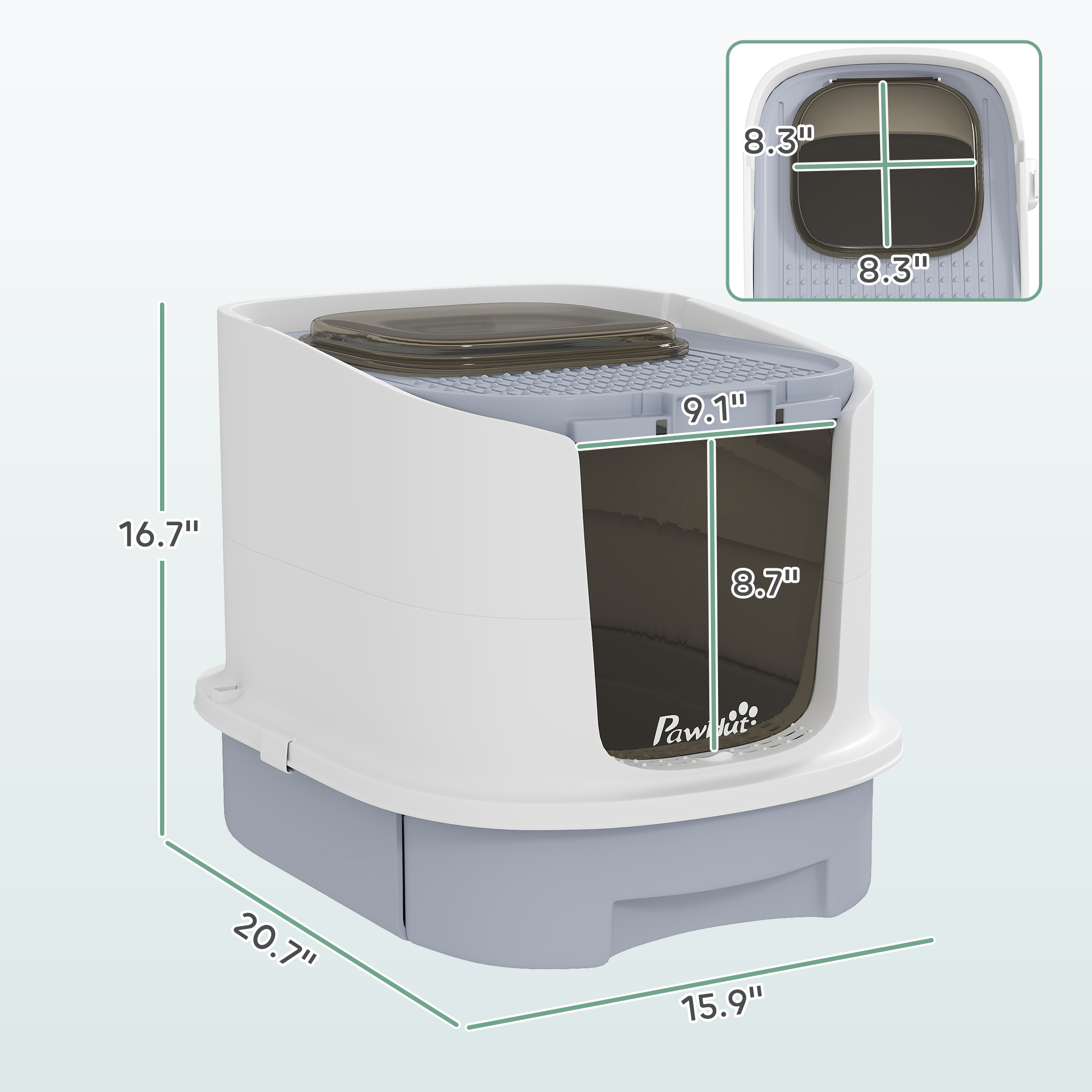 Covered Cat Litter Box with Lid, Drawer, Scoop, Top Entry, Deodorizing Bags, Odor Control