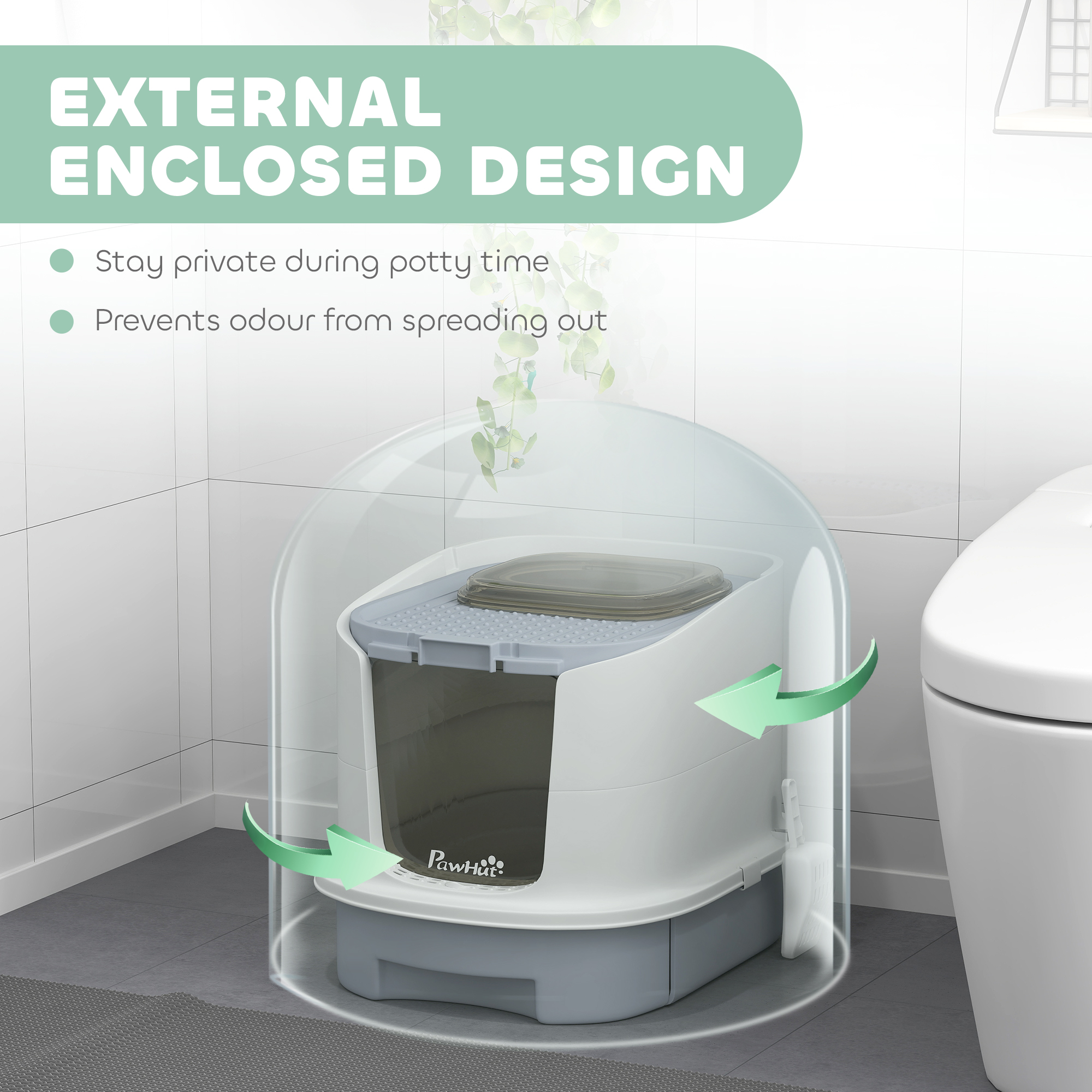 Covered Cat Litter Box with Lid, Drawer, Scoop, Top Entry, Deodorizing Bags, Odor Control