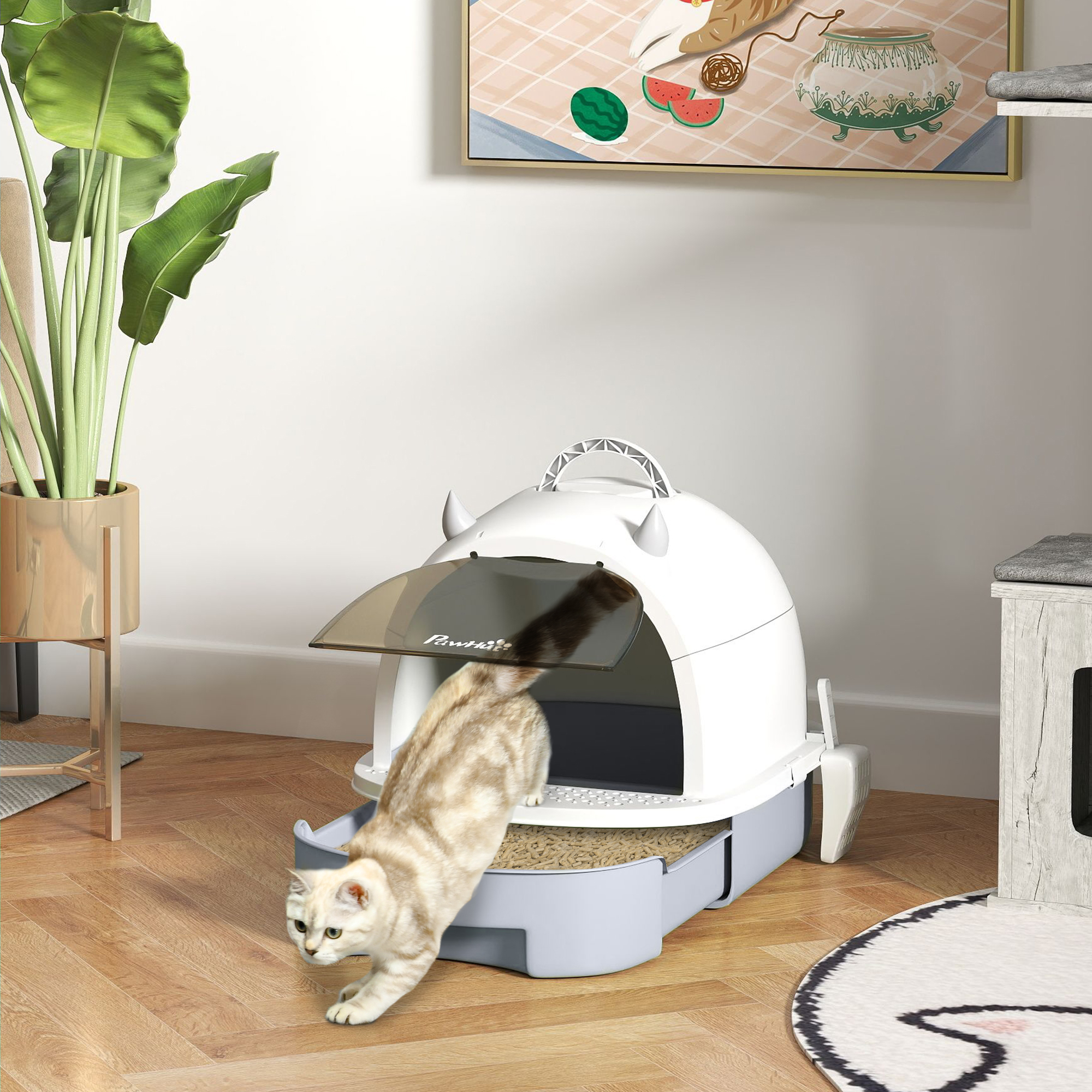 Covered Cat Litter Box with Lid, Scoop, Deodorizing Bags for Odor Control, Privacy, Easy