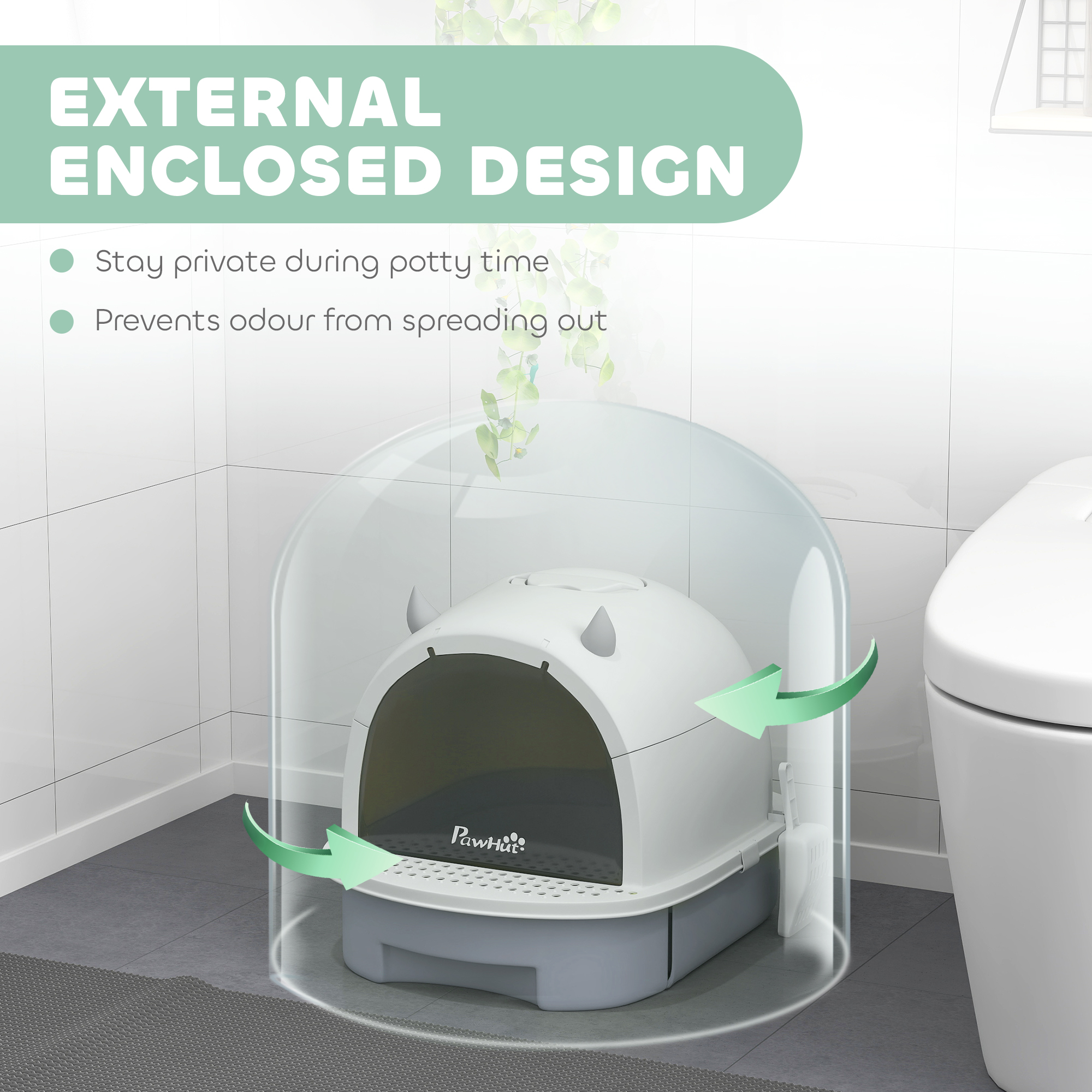 Covered Cat Litter Box with Lid, Scoop, Deodorizing Bags for Odor Control, Privacy, Easy