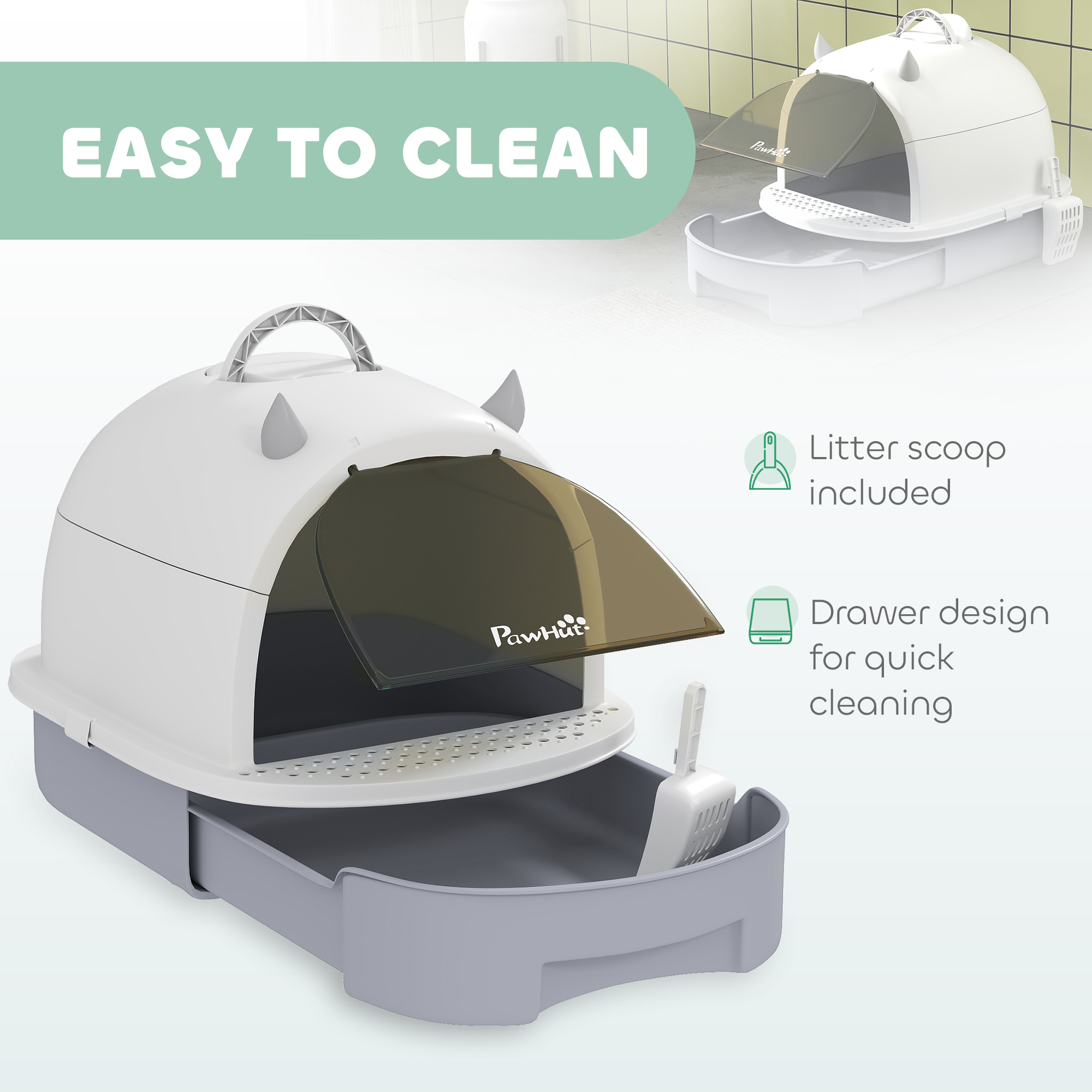 Covered Cat Litter Box with Lid, Scoop, Deodorizing Bags for Odor Control, Privacy, Easy