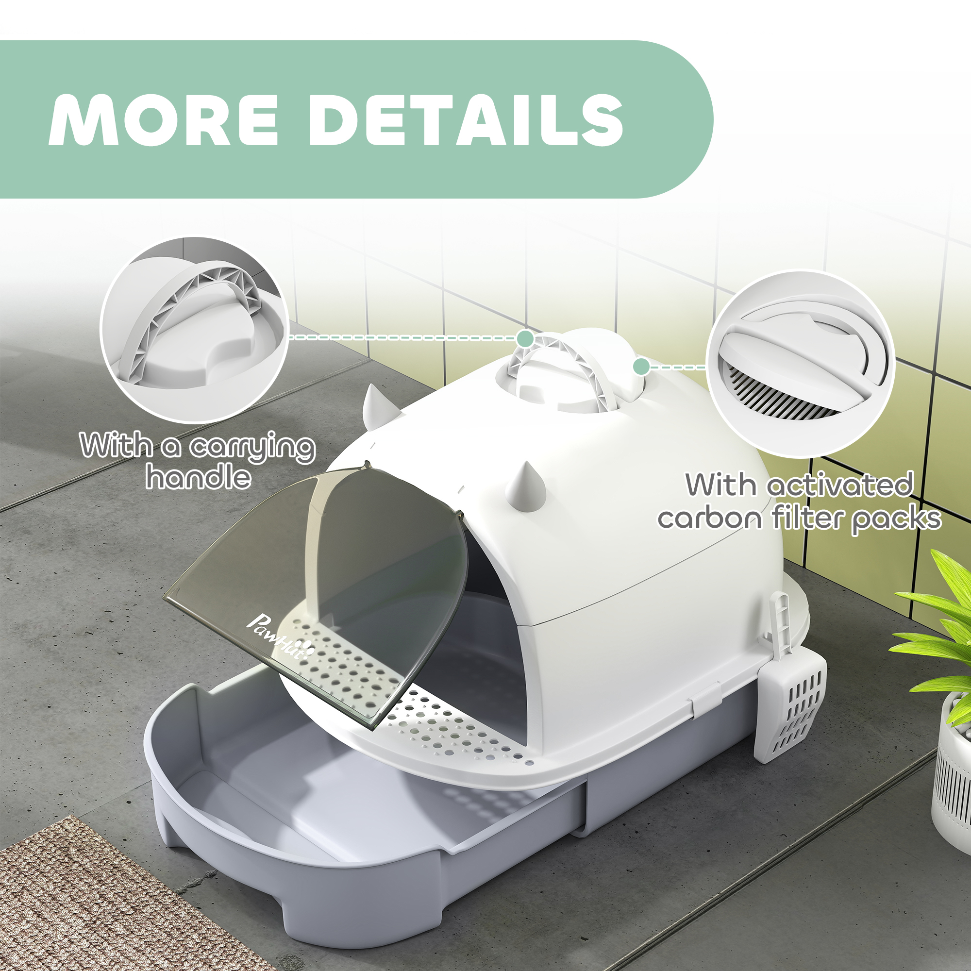 Covered Cat Litter Box with Lid, Scoop, Deodorizing Bags for Odor Control, Privacy, Easy